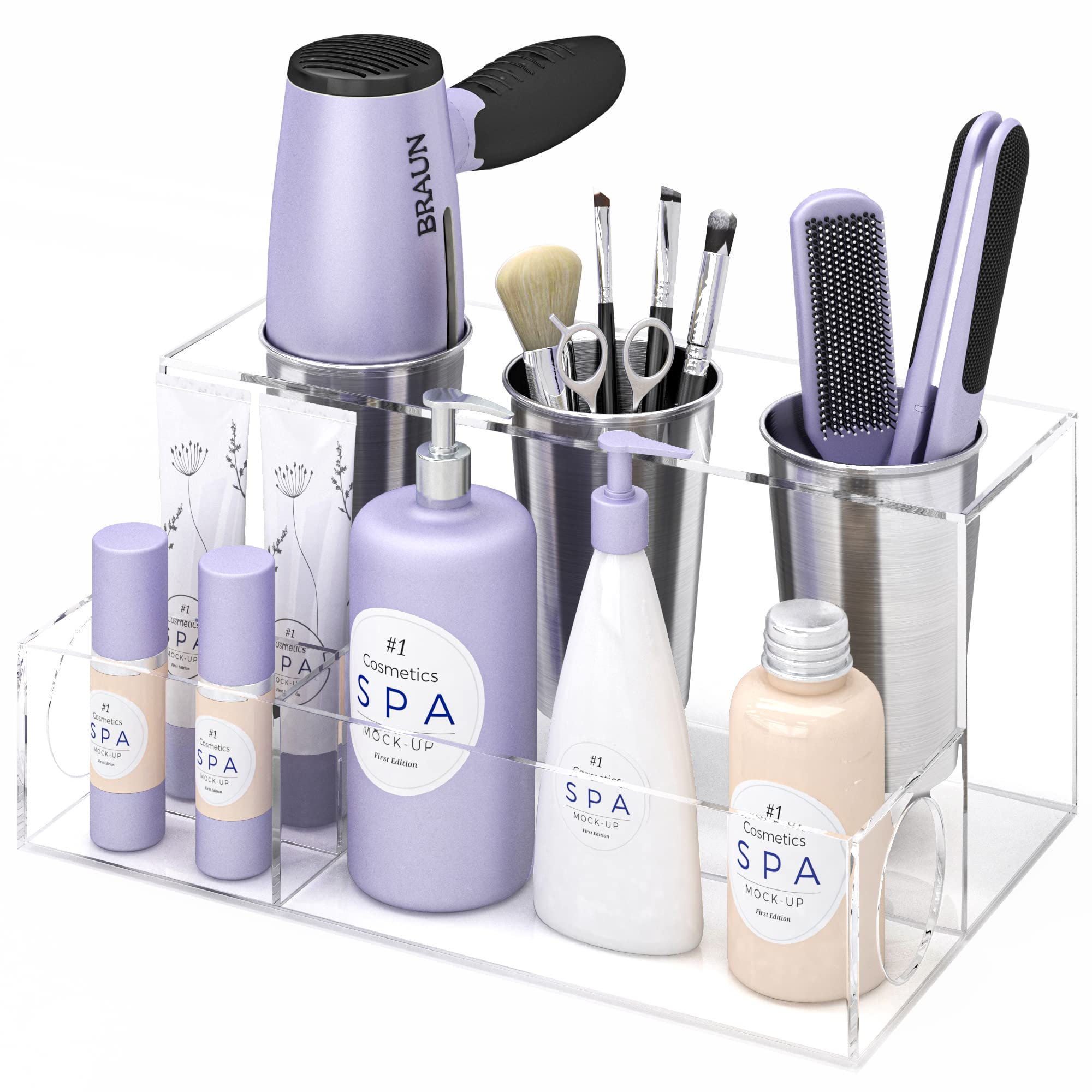 AKTOP Clear Acrylic Hair Tool Organizer - Blow Dryer Holder & Styling Tools Storage for Hair Dryer, Flat Iron, Curling Iron - Bathroom Vanity Countertop Organizer for Hot Tools (Perfect for Small Spaces & Salon-Style Organization)