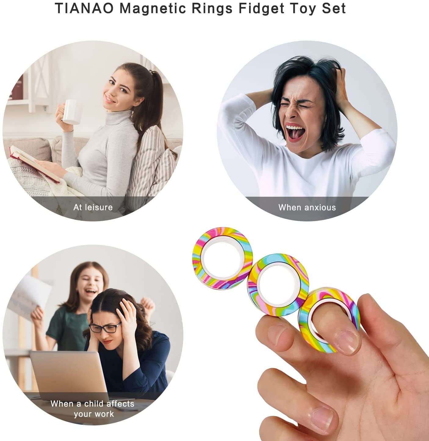 Steemjoey Magnetic Fidget Rings - Stress Relief & Anxiety Therapy Toys for ADHD, Adults & Kids - Perfect for Office, School & Travel - Fun Sensory Fidget Pack for Focus & Relaxation