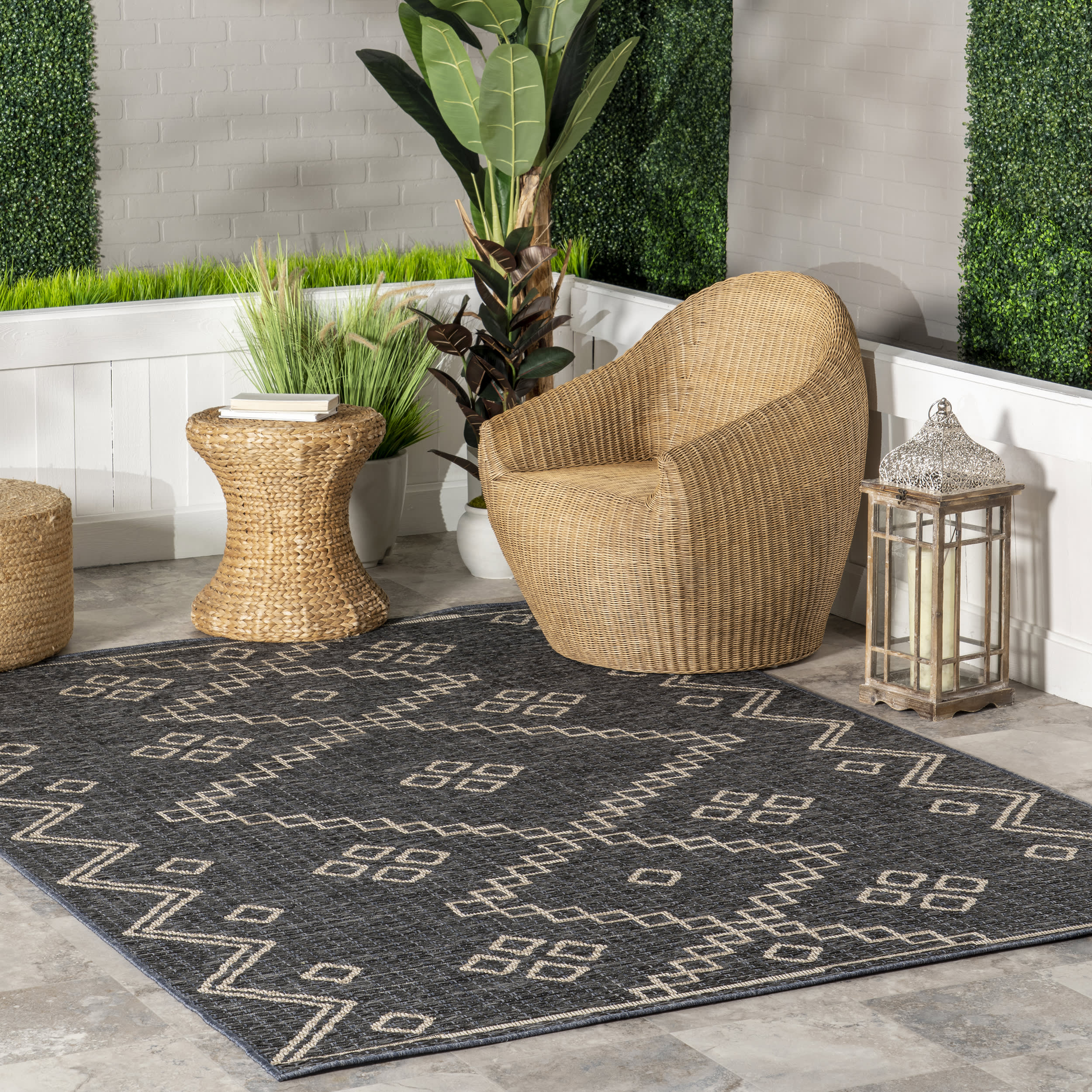 Premium Diamonded Helix Indoor/Outdoor Rug - Charcoal Grey | Non-Slip, Water-Resistant | Perfect for Patio, Living Room & Bedroom Decor