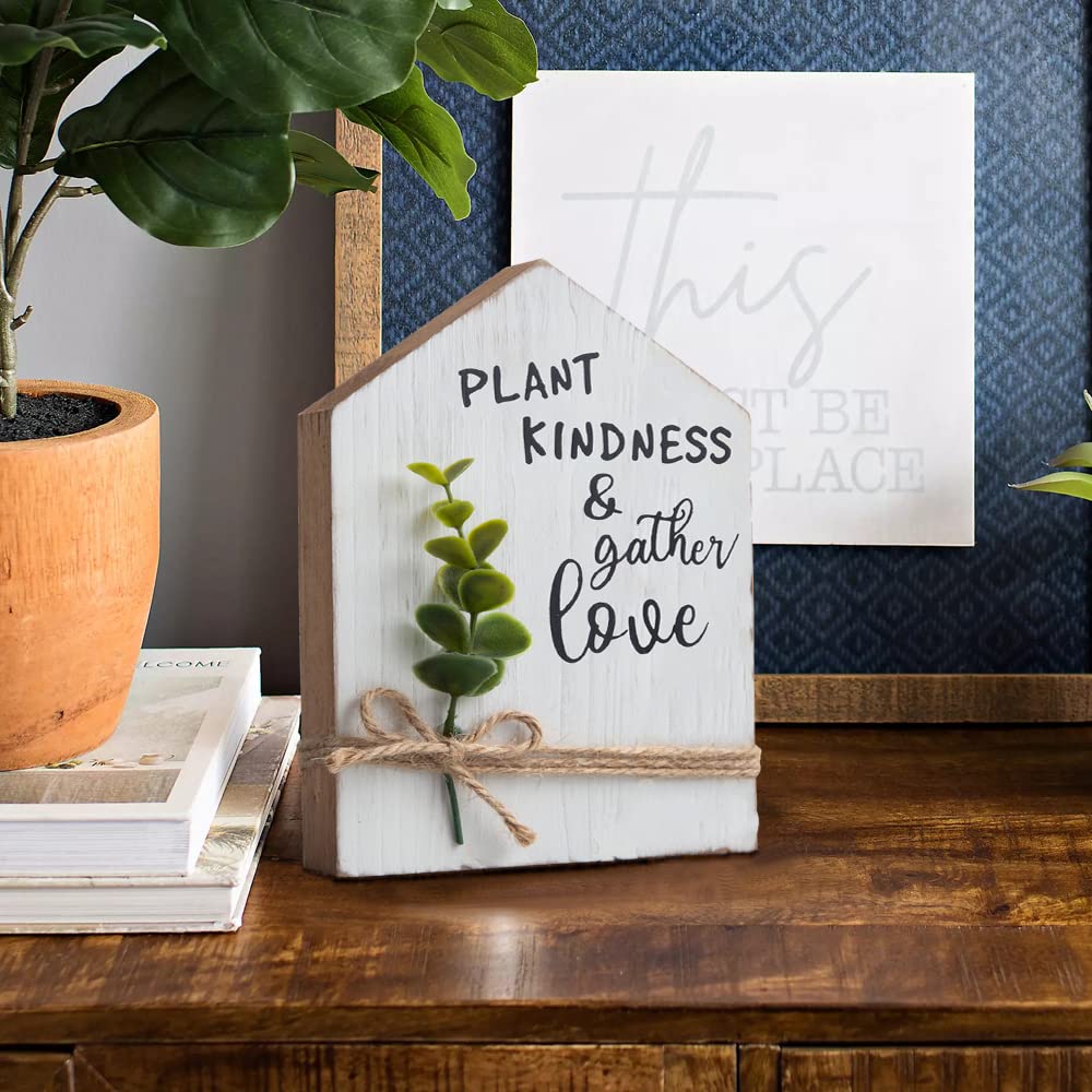 COLLECTIVE HOME - Rustic Wooden Spring Decorations with Eucalyptus, Home & Office Decor Accents, Farmhouse Desk Signs for Bedroom, Living Room - Perfect for Seasonal Home Styling & Gift Giving