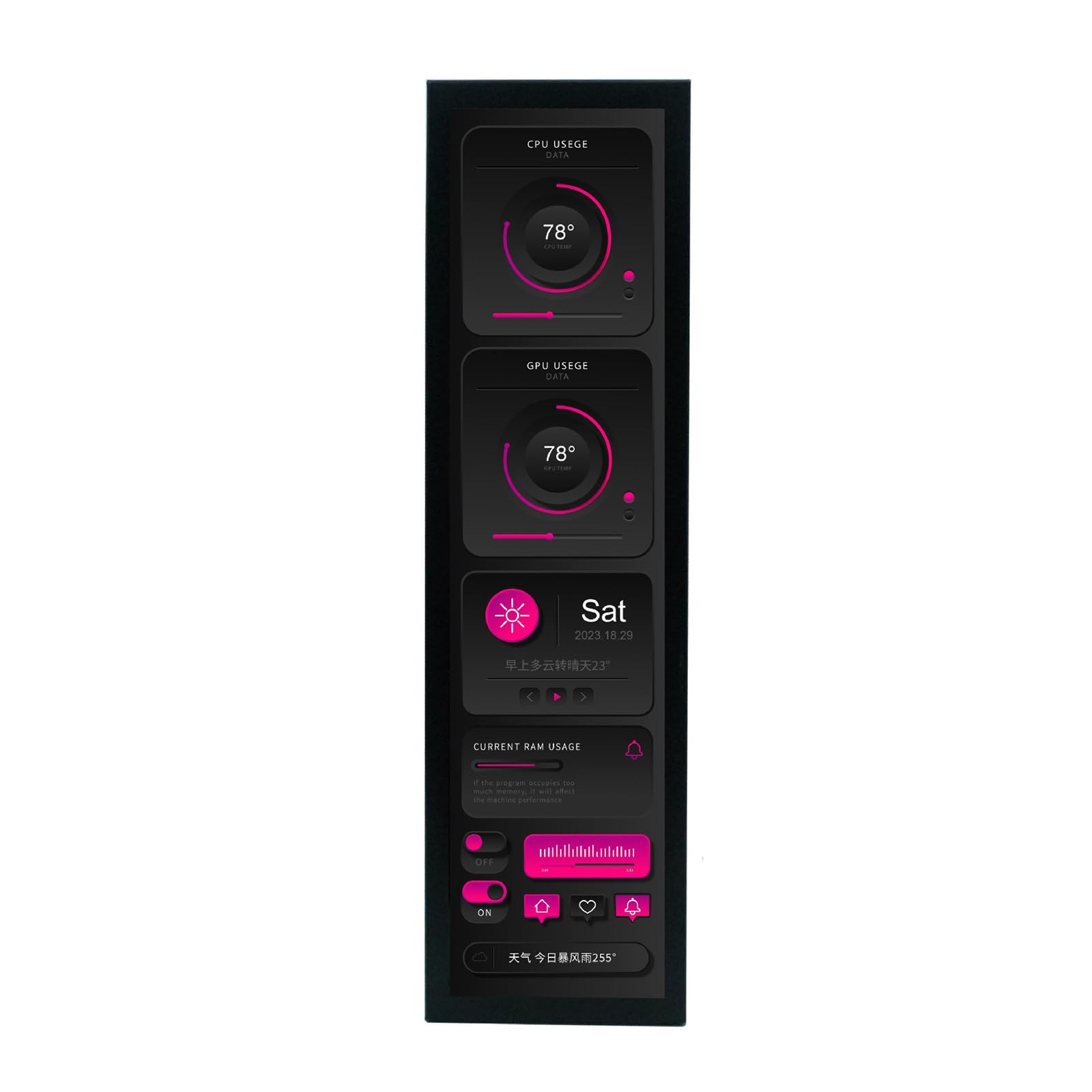 JiQoe 8.8-Inch PC Temperature Monitor - Wide LCD Display for CPU/GPU/RAM Sensor Panel - Perfect for Gaming Rigs, Home Office & Sauna Room Setup