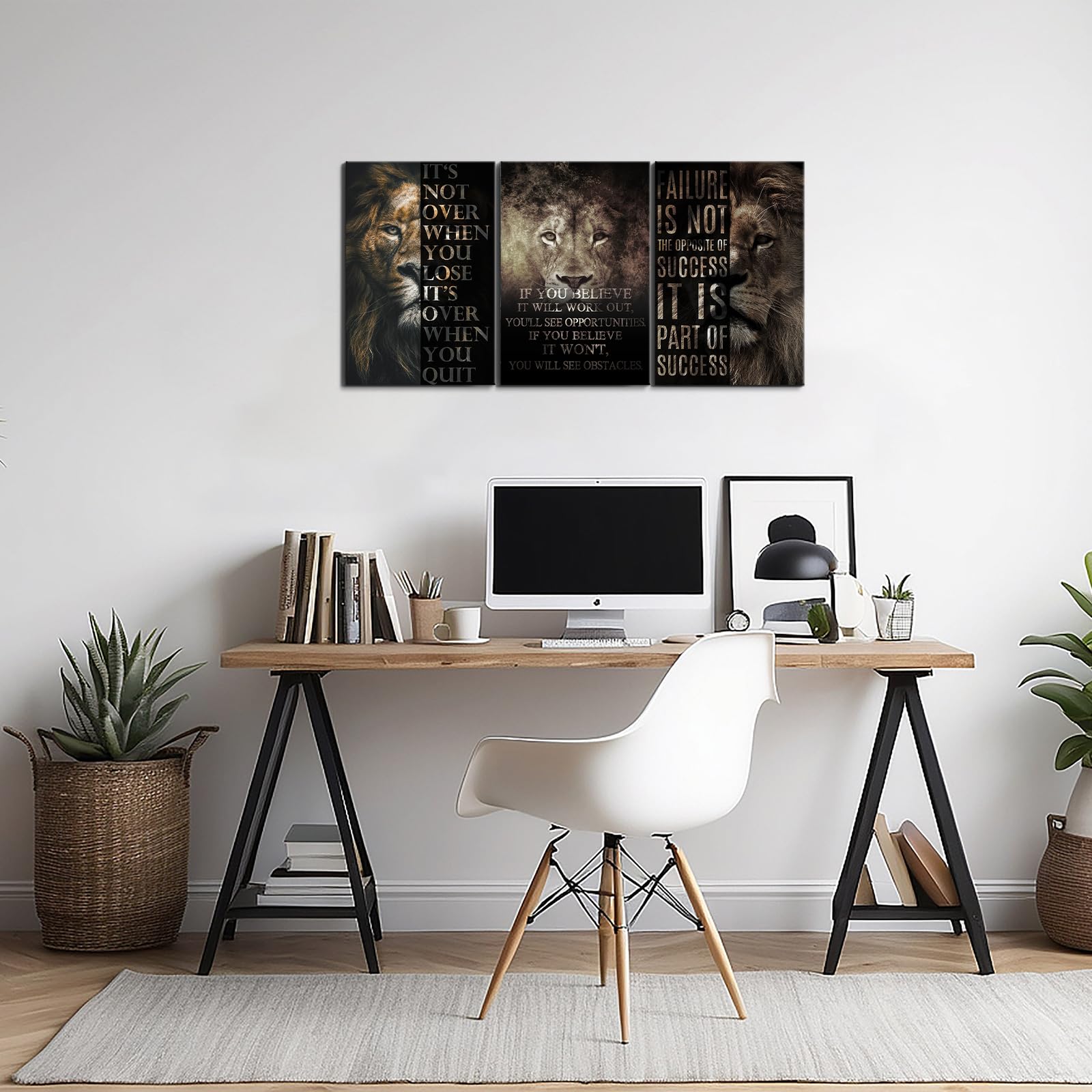 3 Piece Motivational Wall Art Set - Inspirational Lion Quote Canvas Prints for Home & Office Decor (20''Wx28''H) | Uplifting Wall Decor for Living Room, Bedroom & Workspace