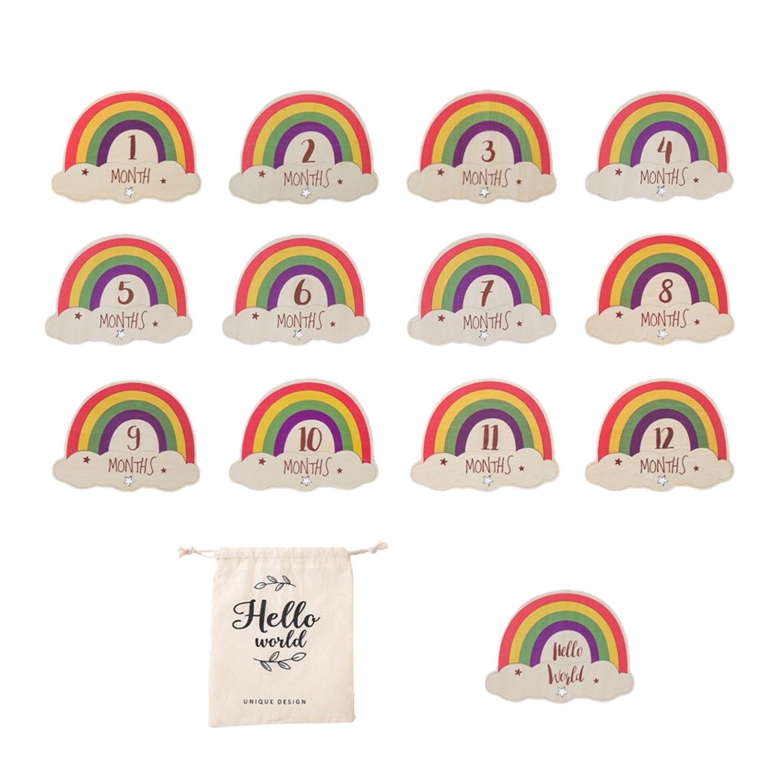 Wooden Baby Monthly Milestones Cards - Rainbow Baby Milestones Sign for Newborn Photoshoot, Colorful Baby Month Announcement Signs for Nursery Decor & First Birthday Party Decorations