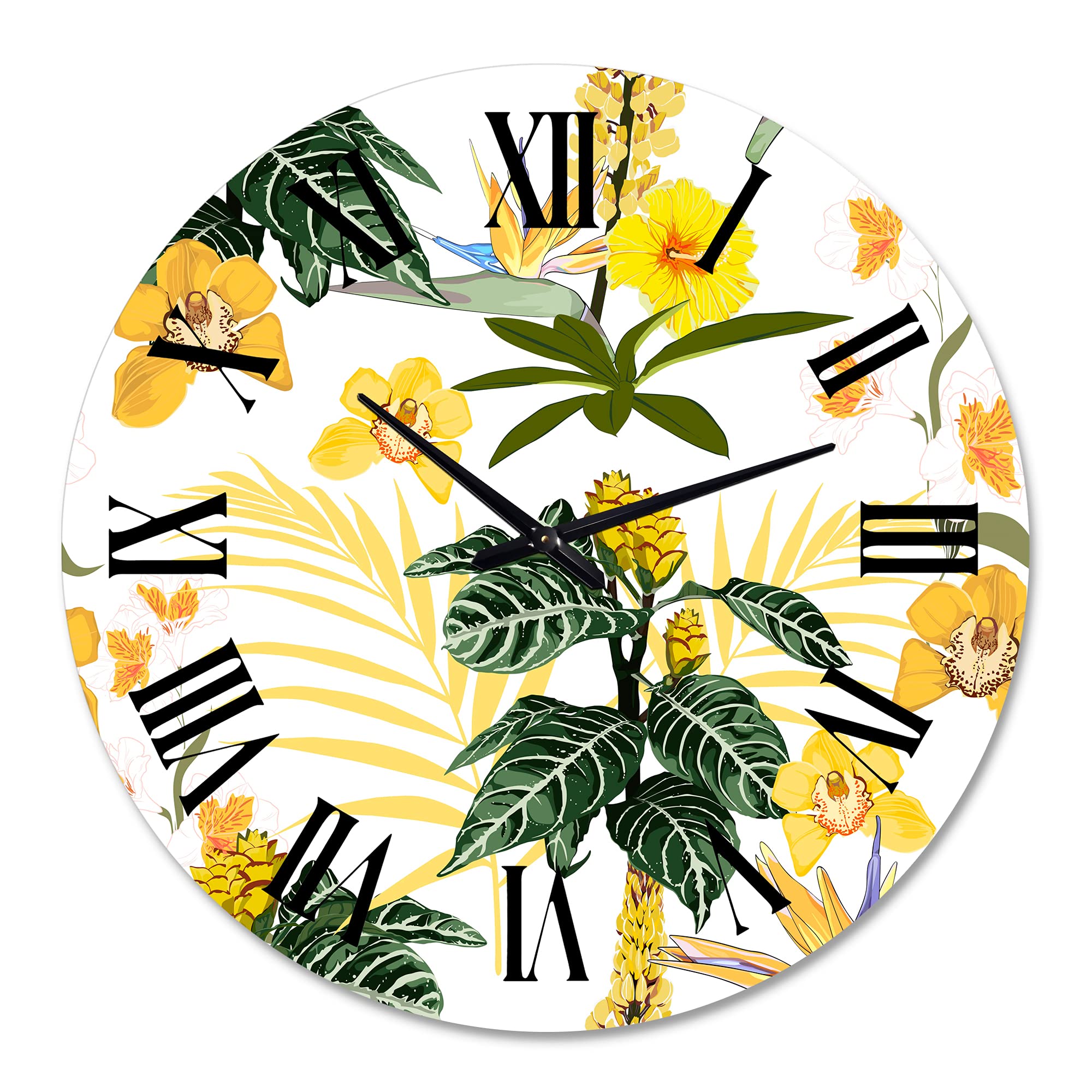 Modern Floral Wall Clock - Large Botanical Design for Living Room Decor | Stylish Home & Office Wall Art | Perfect for Farmhouse, Bedroom, and Kitchen Décor