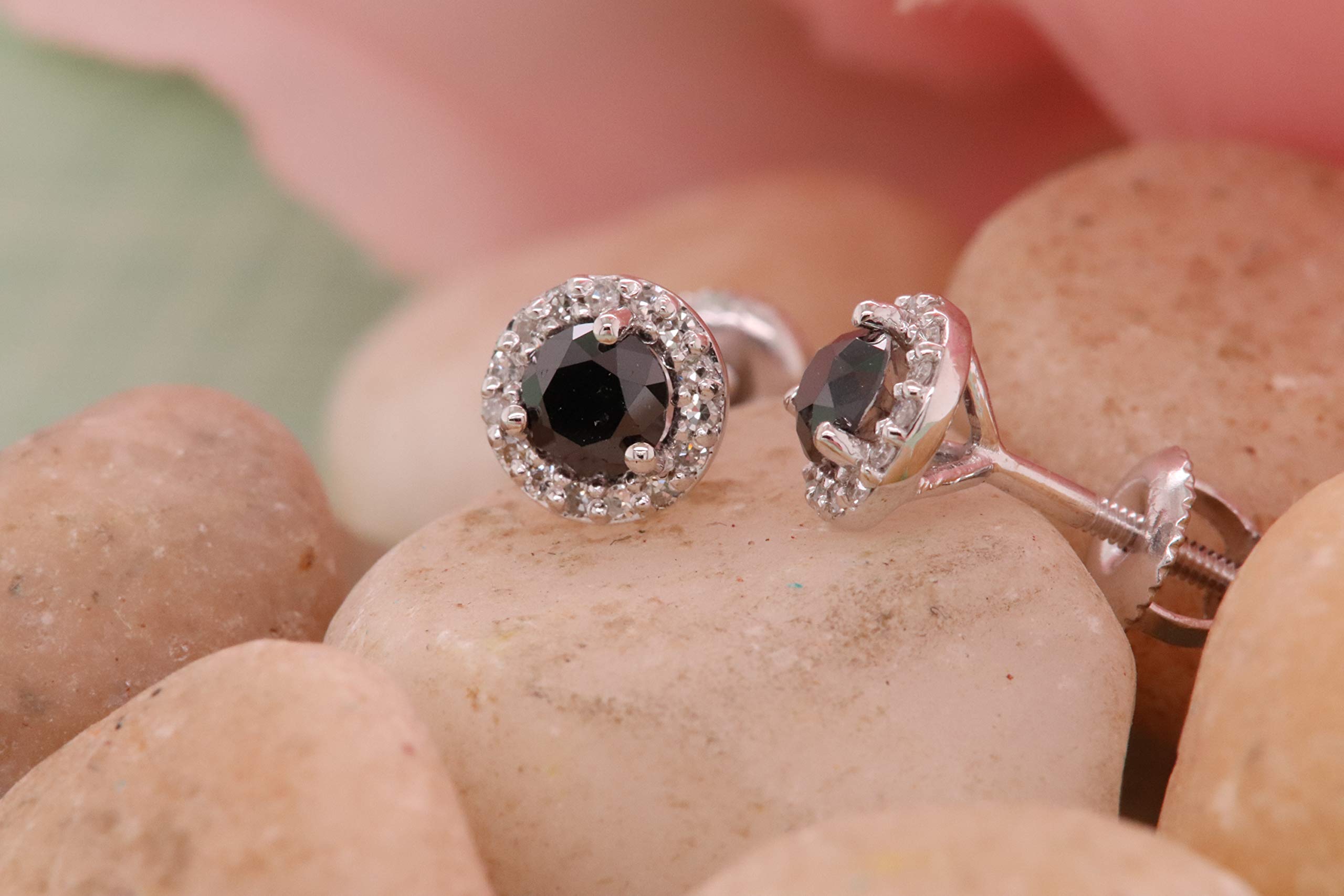 Dazzlingrock Collection 0.50 Cttw Round Black & White Diamond Women's Halo Stud Earrings in 14K Solid White Gold - Perfect for Weddings, Parties & Special Occasions