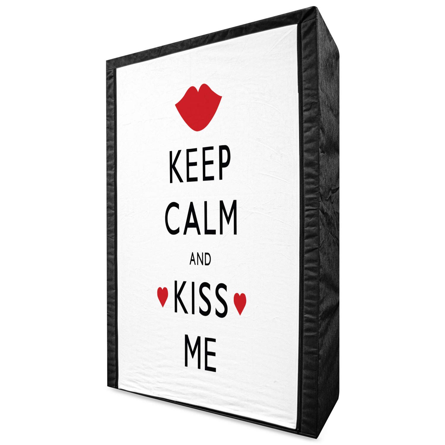 Ambesonne Portable Fabric Wardrobe - Valentine's Day Kiss Me Design with Red Hearts, 42.5 Inch Clothing Organizer with Shelves, Black Red White | Perfect for Bedroom Closet Storage, Dorm Room Organization & Seasonal Clothing Rotation