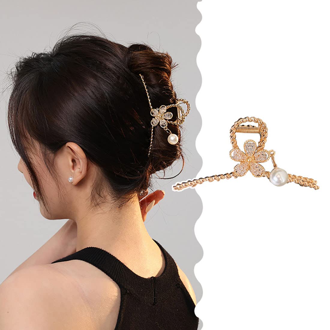 JUSTUSNX Strong Hair Claw Clips for Women - Flower Pearl Shark Hair Clips for Girls - Durable Hair Styling Accessories for Ponytails, Buns & Updos - Perfect for Work, Party & Everyday Use