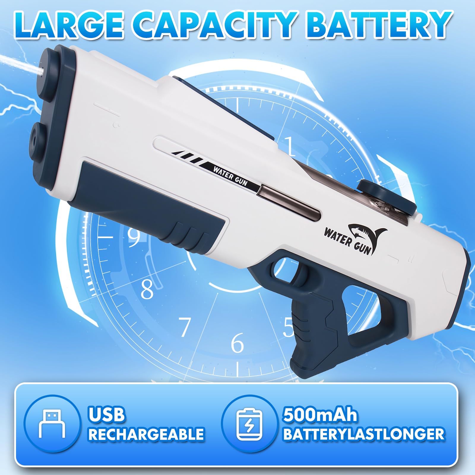 Electric Water Guns for Adults & Kids - Automatic Reload & Shooting, Large Capacity Battery Powered Squirt Gun - Perfect for Summer Beach, Pool Parties, Backyard Fun & Outdoor Water Games (White)