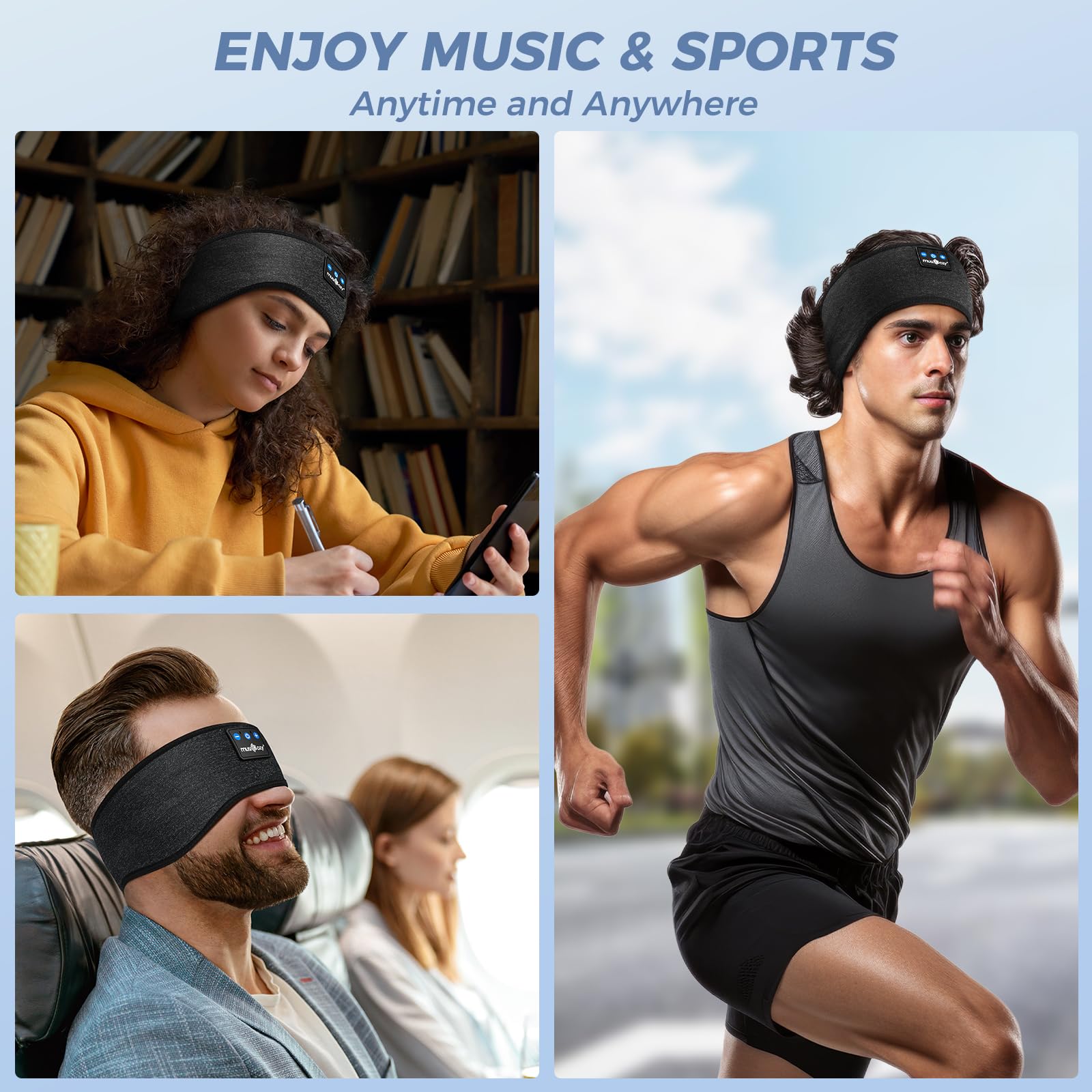 Musicozy Bluetooth Sleep Headphones Headband - Adjustable Wireless Headband with HD Speakers for Side Sleepers, Travel, Meditation, Yoga & Audiobooks - Perfect Gift for Insomnia Relief & Relaxation (Ideal for Night Use, Airplane Travel & Stress Relief)