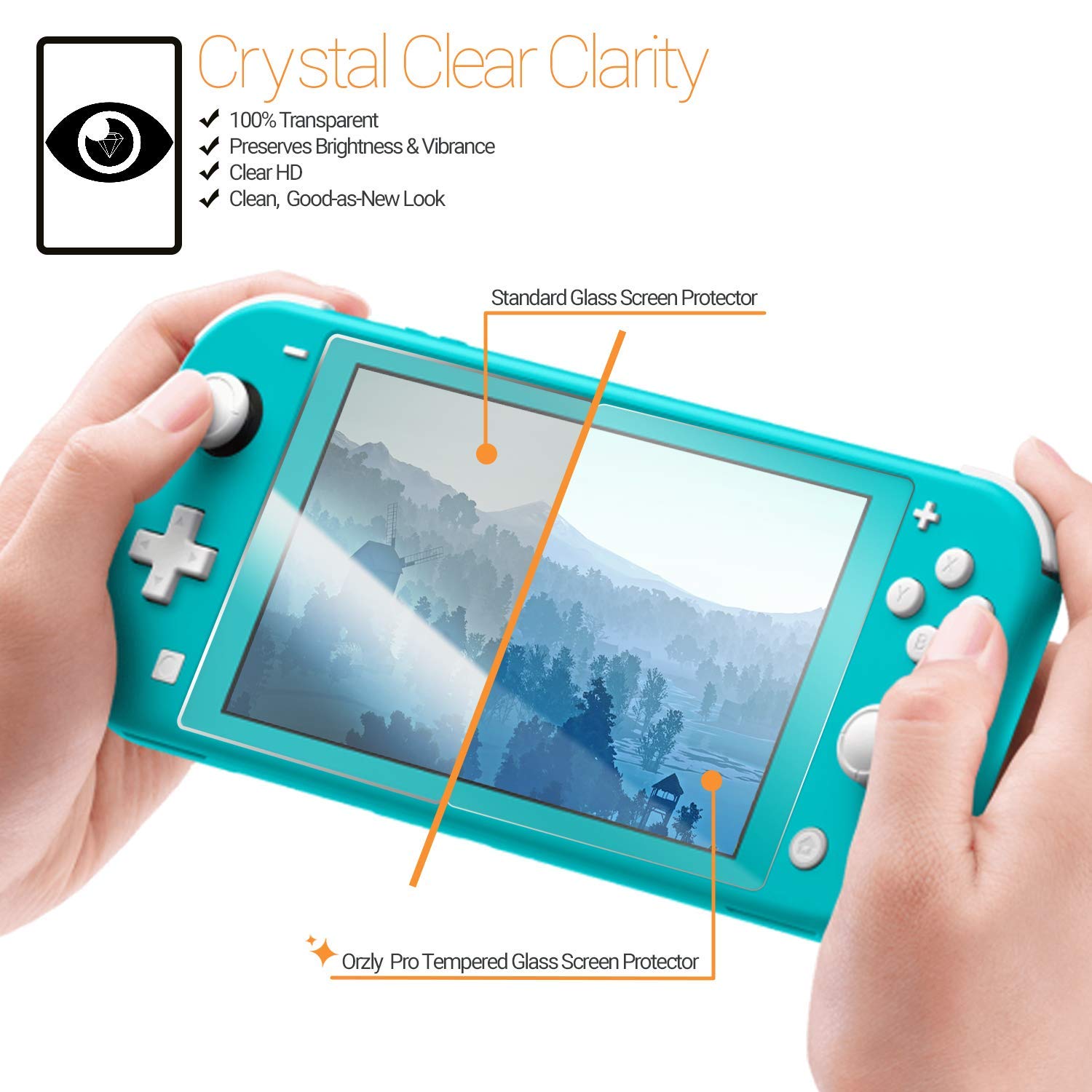 Orzly Tempered Glass Screen Protector for Nintendo Switch Lite (2019 Model) - 4 Pack Anti-Scratch, Bubble-Free, Easy Installation - Perfect for Gaming Protection & Travel Use
