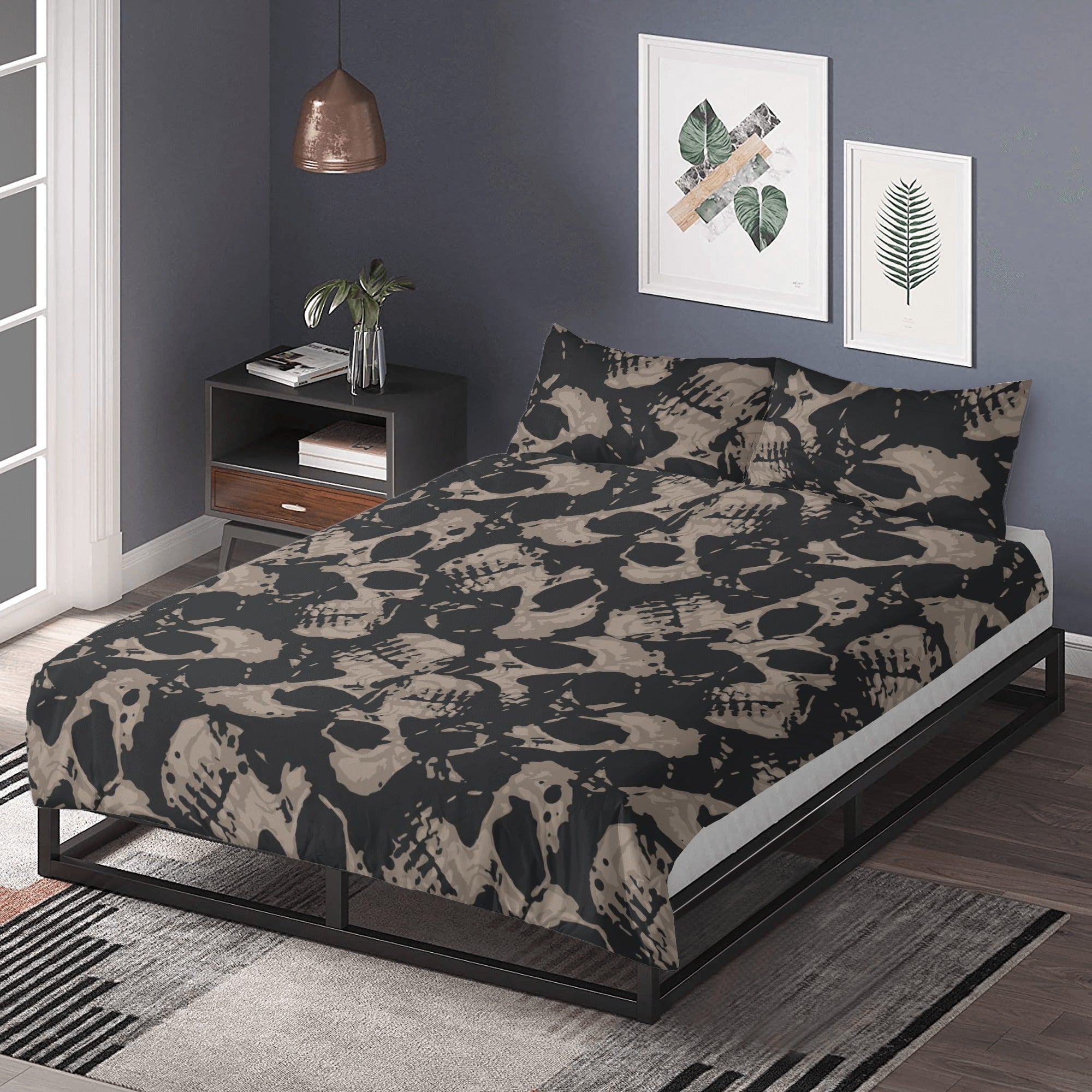 Faded Skull Print Bedding Set - 3 Piece Gothic Skull Duvet Cover & Pillowcases for Teens & Adults - Soft & Comfortable for Halloween, Dorm Room, or Gothic Home Decor