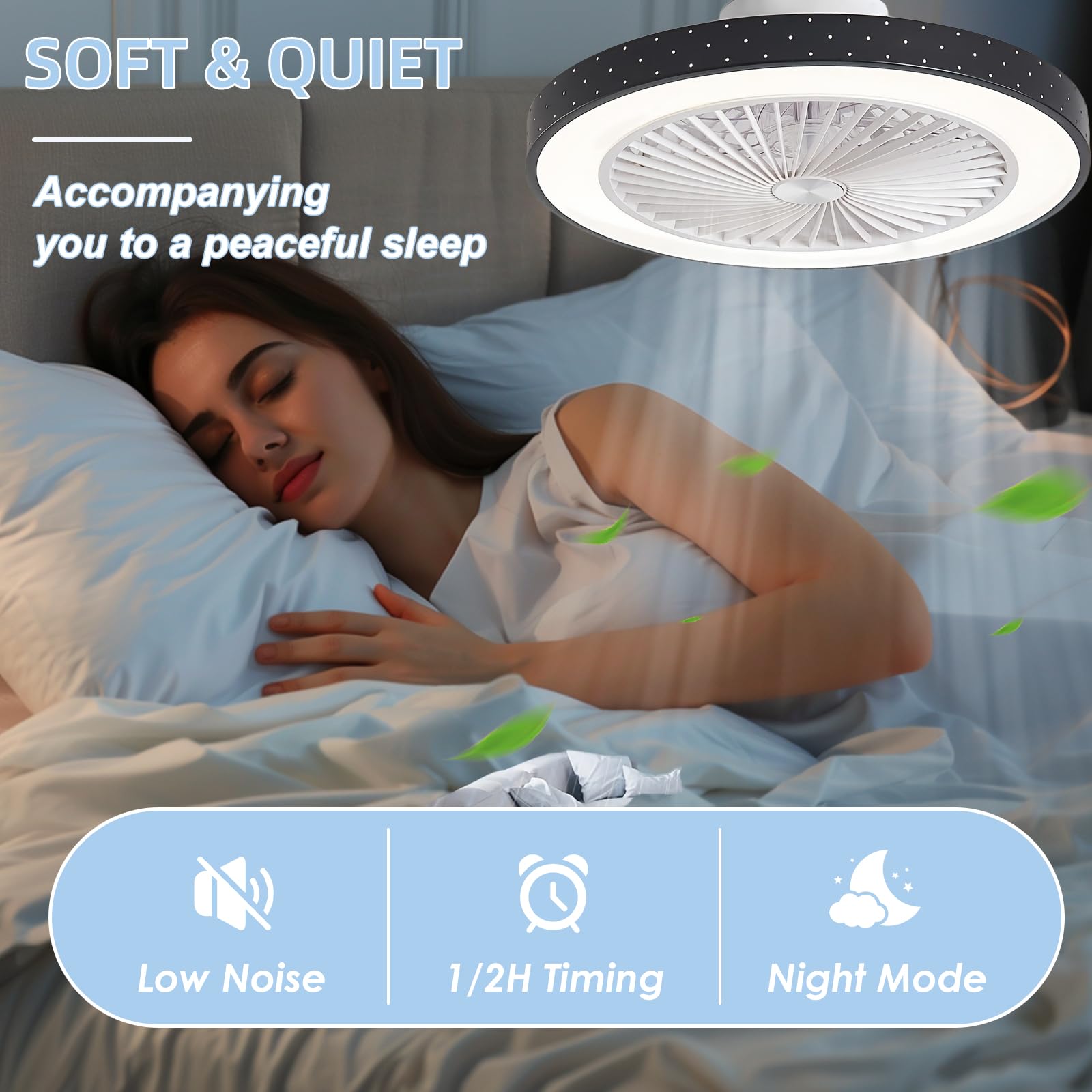 POWROL Bladeless Low Profile Ceiling Fan with Lights - 19