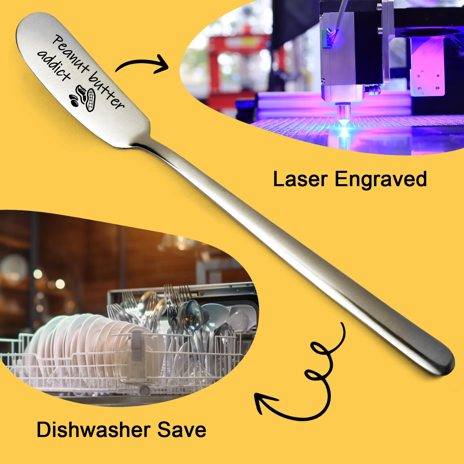 Engraved Stainless Steel Peanut Butter Spreader Knife - Funny Cheese & Butter Knife for Breakfast, Toast, Sandwiches - Perfect Gift for Peanut Butter Lovers & Bakers (Silver)
