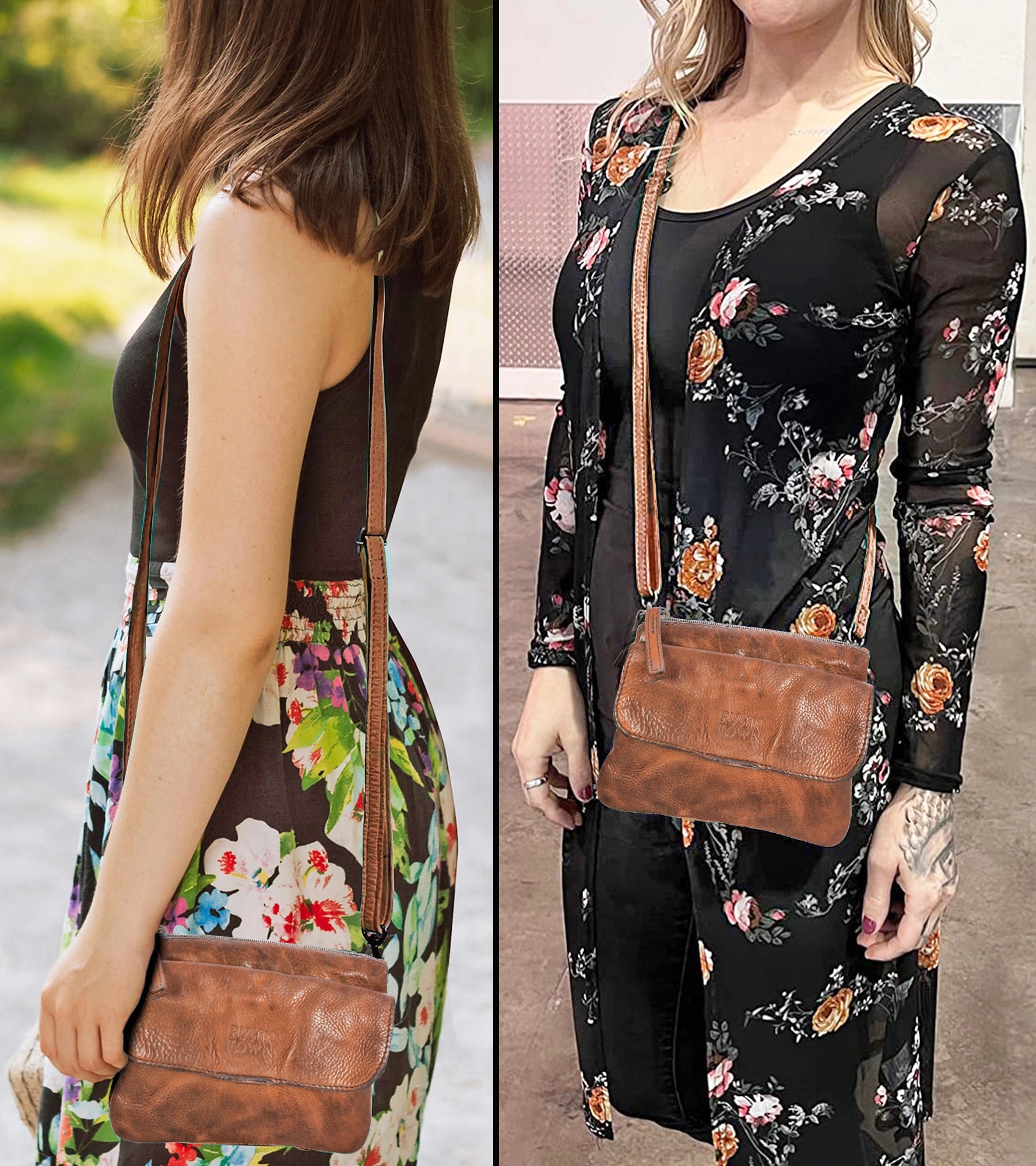 Premium Genuine Leather Sling Bag Wristlet Clutch Purse for Women - Cognac Brown Crossbody Handbag | Perfect for Travel, Shopping & Night Out