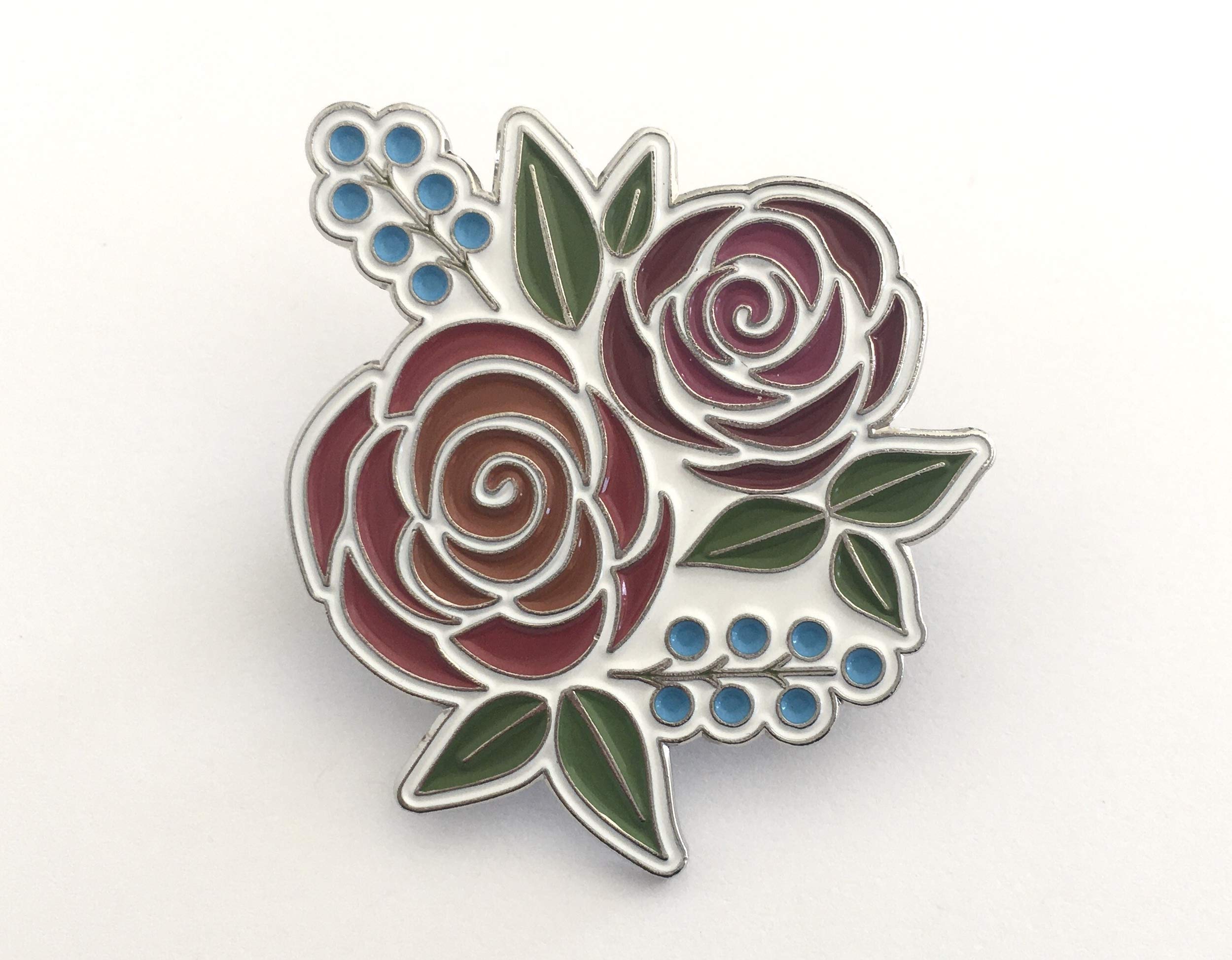 Rose Enamel Pin - 1.5 Inch Floral Brooch in Pink, Orange & Red with Aqua Green Accents - Vintage Style Lapel Pin for Jackets, Bags & DIY Crafts - mlmxoxo