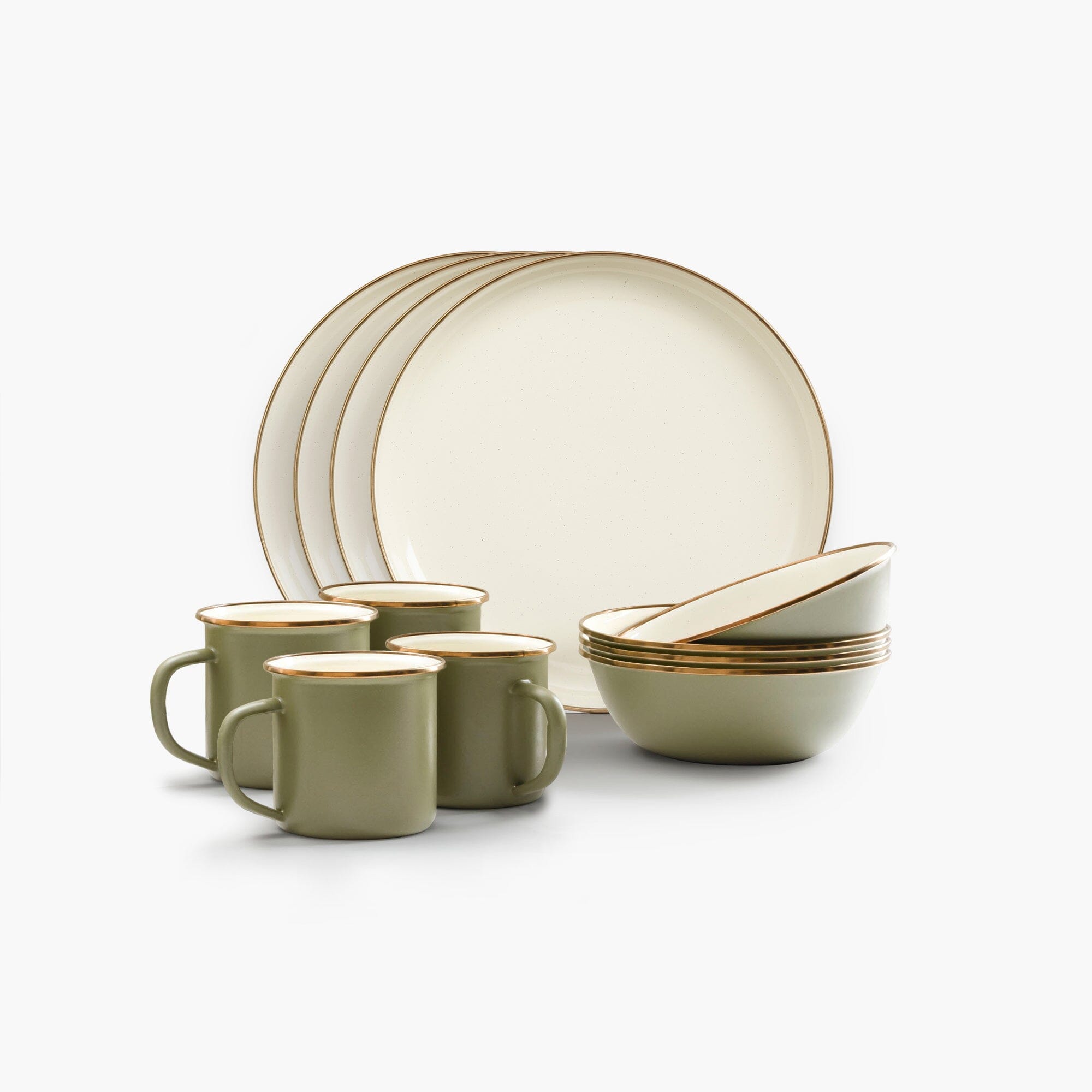 Vintage Style Enamelware 2-Tone Camping Cookware Set - Coffee Mug, Plate & Bowl Bundle for Outdoor Picnics, RV Trips & Backpacking Adventures
