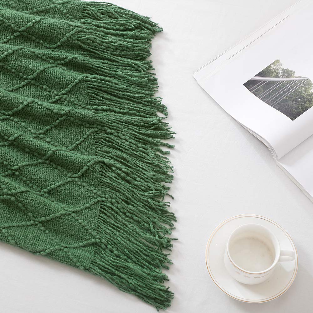 BOURINA Green Knitted Throw Blanket 50x90 Inches - Ultra Soft Textured Solid Blanket for Sofa, Couch, Bed - Cozy Decorative Cover for Living Room, Bedroom & Outdoor Use