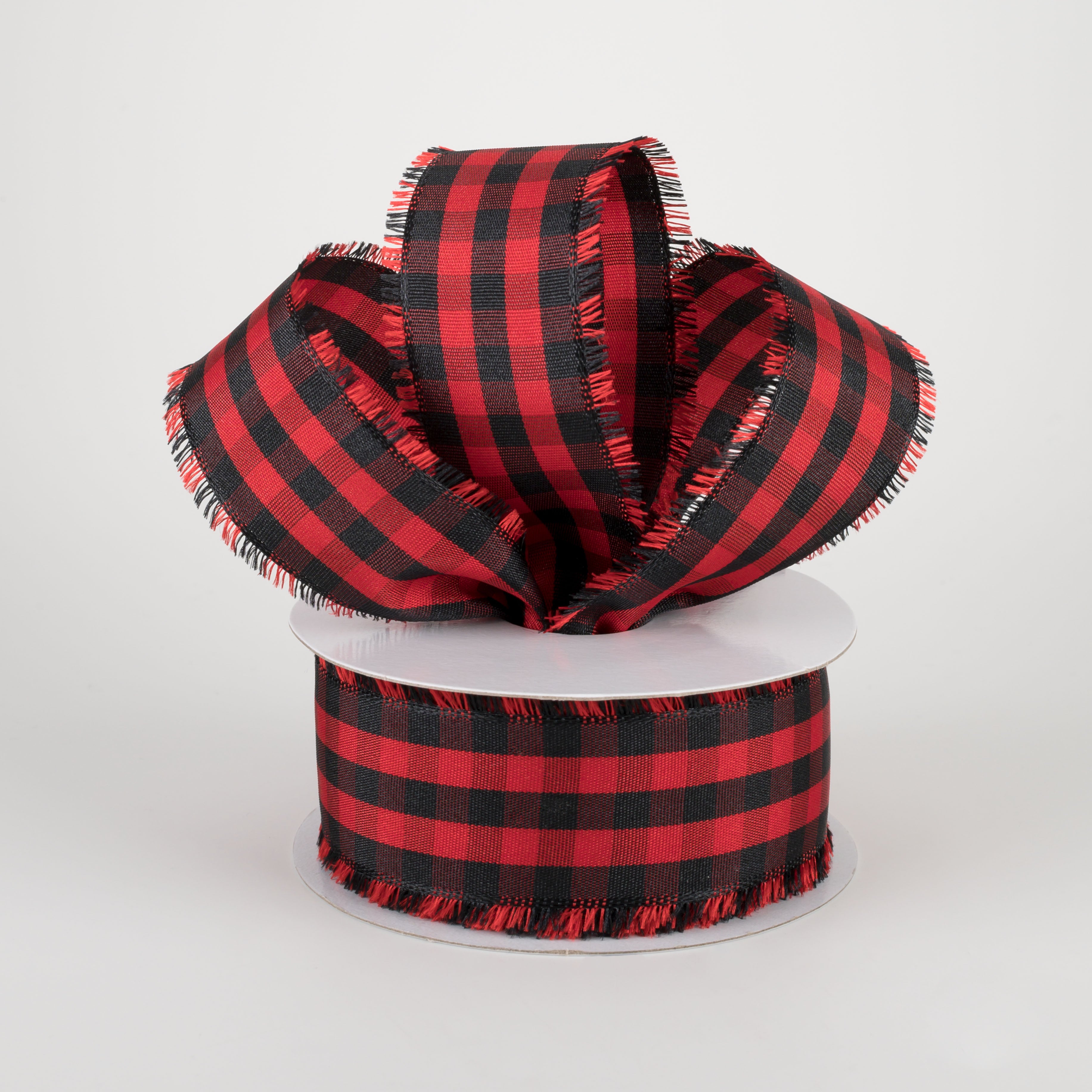 1.5 Inch Frayed Edge Buffalo Plaid Ribbon - Black and Red Checkered Craft Ribbon (10 Yards) for Gift Wrapping, DIY Projects, Christmas Decorations and Holiday Crafts