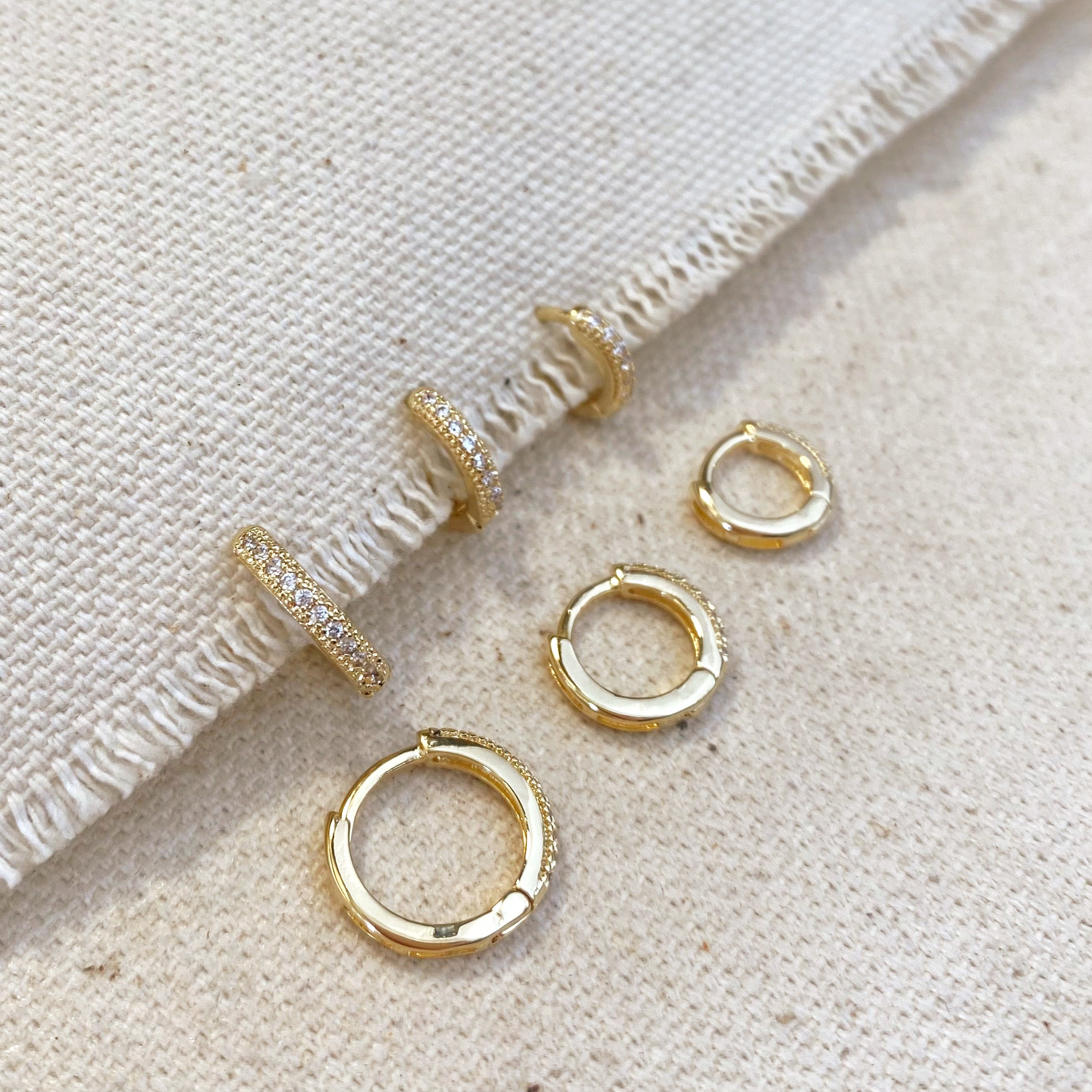 18K Gold Filled Clear Cubic Zirconia Hoop Earrings Set of 3 - Perfect for Everyday Wear, Parties & Gift Giving