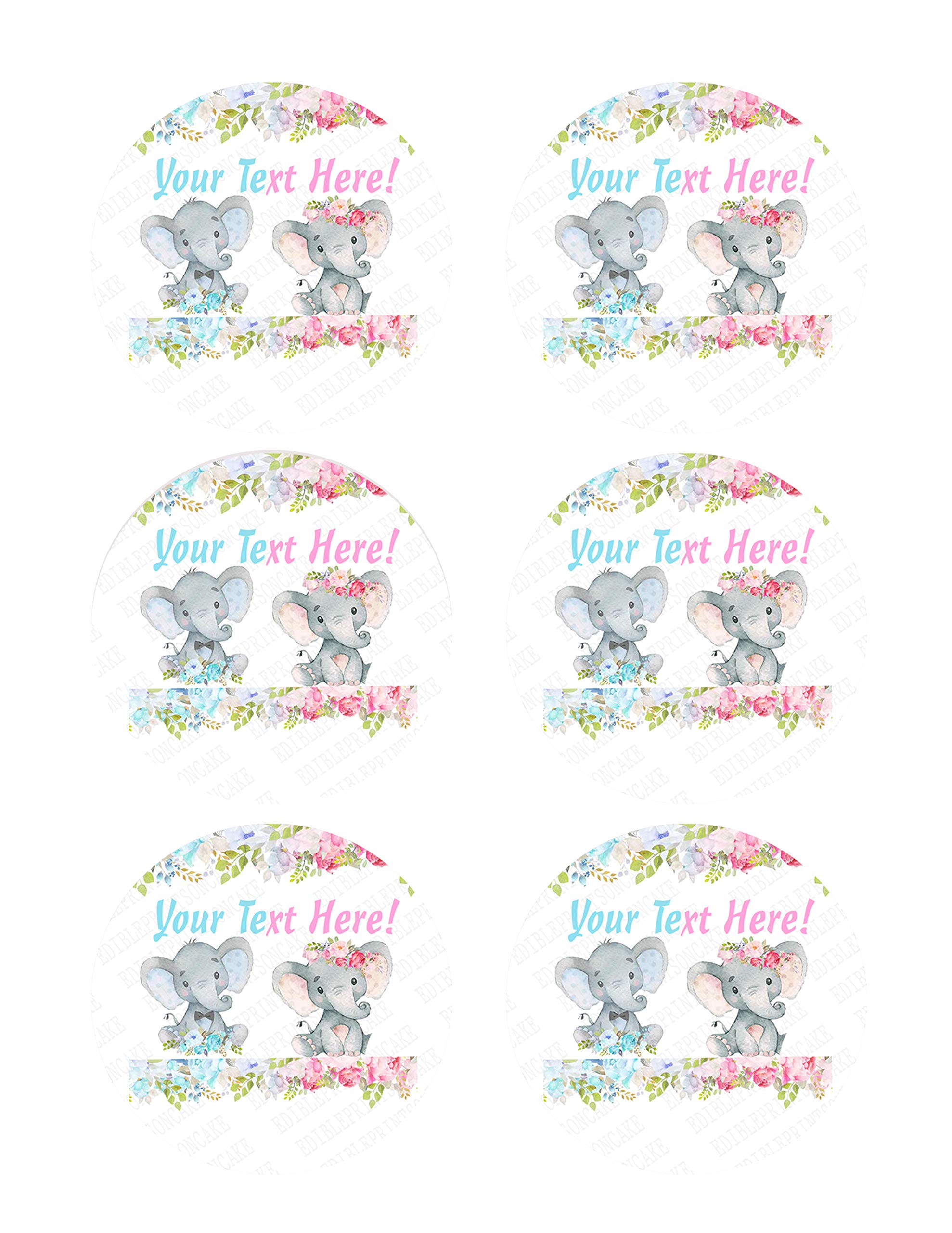 Edible Elephant Gender Reveal Cupcake Toppers for Baby Showers - 3.25 Inch Cake Decorations (6-Piece Set) - Perfect for Gender Reveal Parties, Baby Showers & Birthday Celebrations