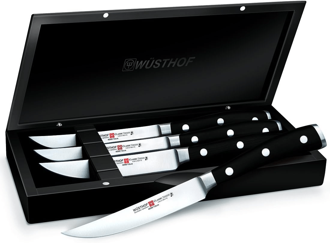 Wusthof Classic Ikon 4-Piece Steak Knife Set - Premium German Stainless Steel Steak Knives for Fine Dining & Home Kitchen Use