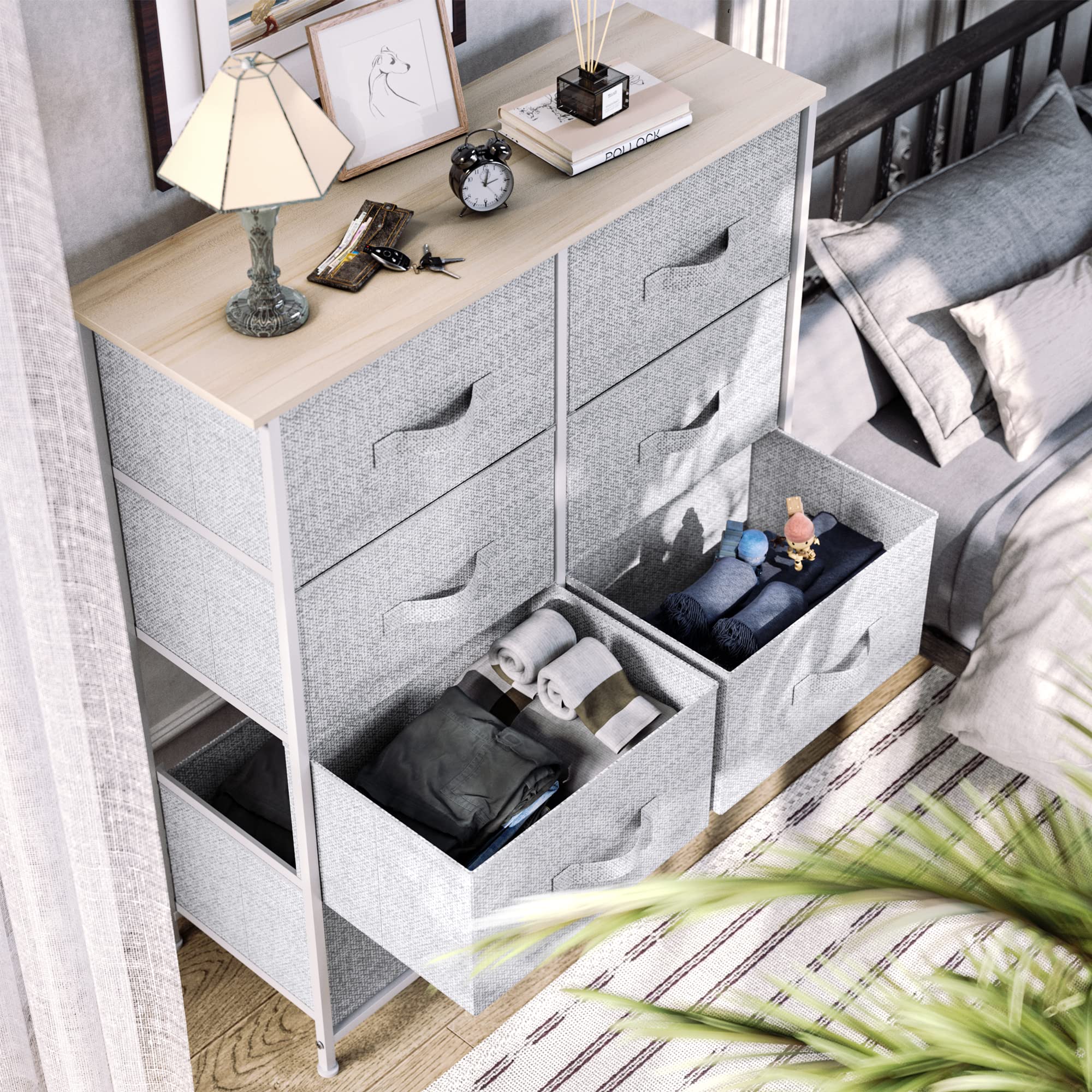 YITAHOME 8-Drawer Fabric Dresser with Sturdy Steel Frame & Wooden Top - Storage Tower Organizer for Bedroom, Living Room & Closet - Easy Pull Fabric Bins for Clothes, Toys & Home Organization - Perfect for Small Spaces & Nursery Storage