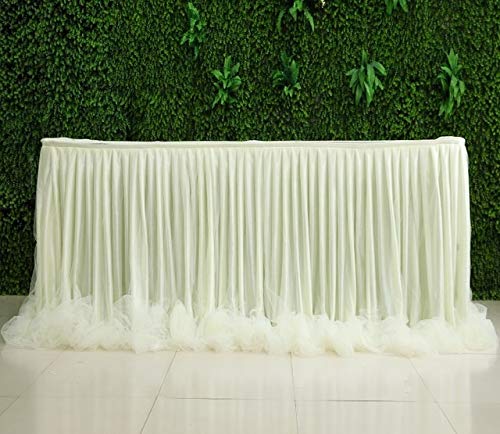 Handmade Tulle Tutu Table Skirt for Wedding, Birthday Party & Baby Shower - Ivory Chiffon Table Cover for Home Decor & Event Decoration | Perfect for Banquet Tables, Dessert Displays & Photo Backdrops
