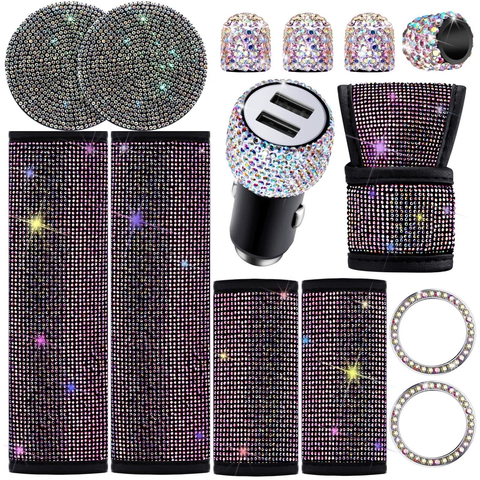 Frienda 14pcs Bling Car Accessories Set - Rainbow for Style & Protection