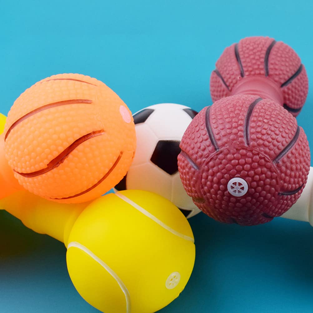 4 Pack Durable Dog Chew Toys - Interactive Rubber Balls & Squeaky Puppy Toys for Small & Large Dogs - Safe Molar Toys for Teething, Bouncing Play & Training - Includes Puppy Barbell Sound Toy (Vinyl) - Perfect for Indoor/Outdoor Play, Puppy Training & Teeth Cleaning