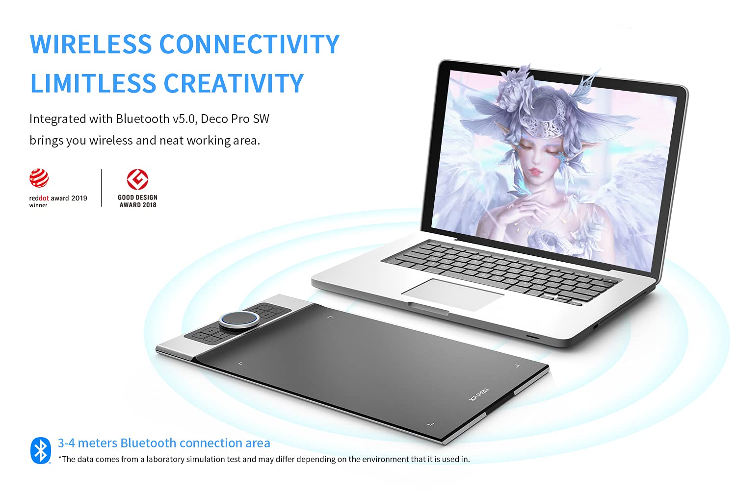 XP-PEN Deco Pro SW Bluetooth 5.0 Wireless Drawing Tablet with Battery-Free Stylus - 8 Express Keys for Digital Art, Photo Editing & Design - Compatible with Android Devices - Perfect for Artists, Designers & Content Creators