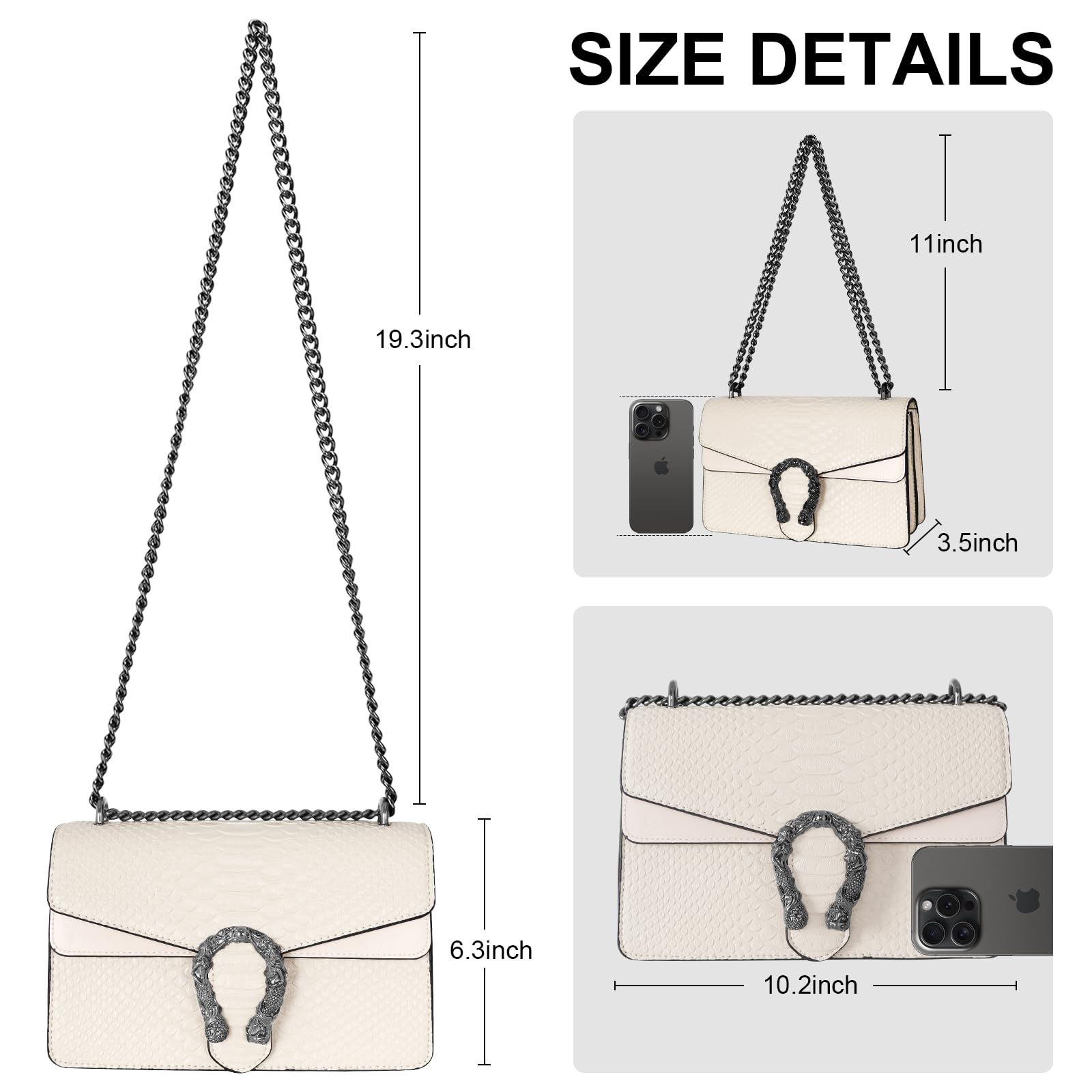 Aiqudou Women's Crossbody Bag & Satchel Purse - Fashionable Snake Print Chain Shoulder Bag, Luxury PU Leather Handbag for Daily Use, Work, Travel & Evening Out