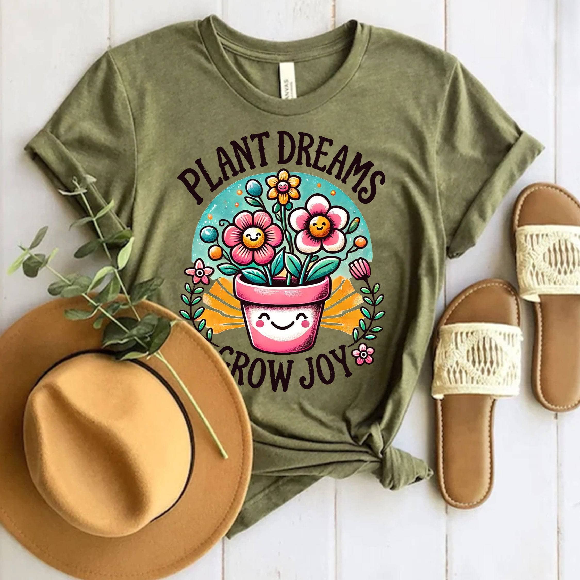 Plant Dreams Grow Joy T-Shirt - Inspirational Gardening Tee for Plant Lovers, Comfortable Cotton Shirt for Women & Men - Perfect for Gardening, Outdoor Activities & Casual Wear