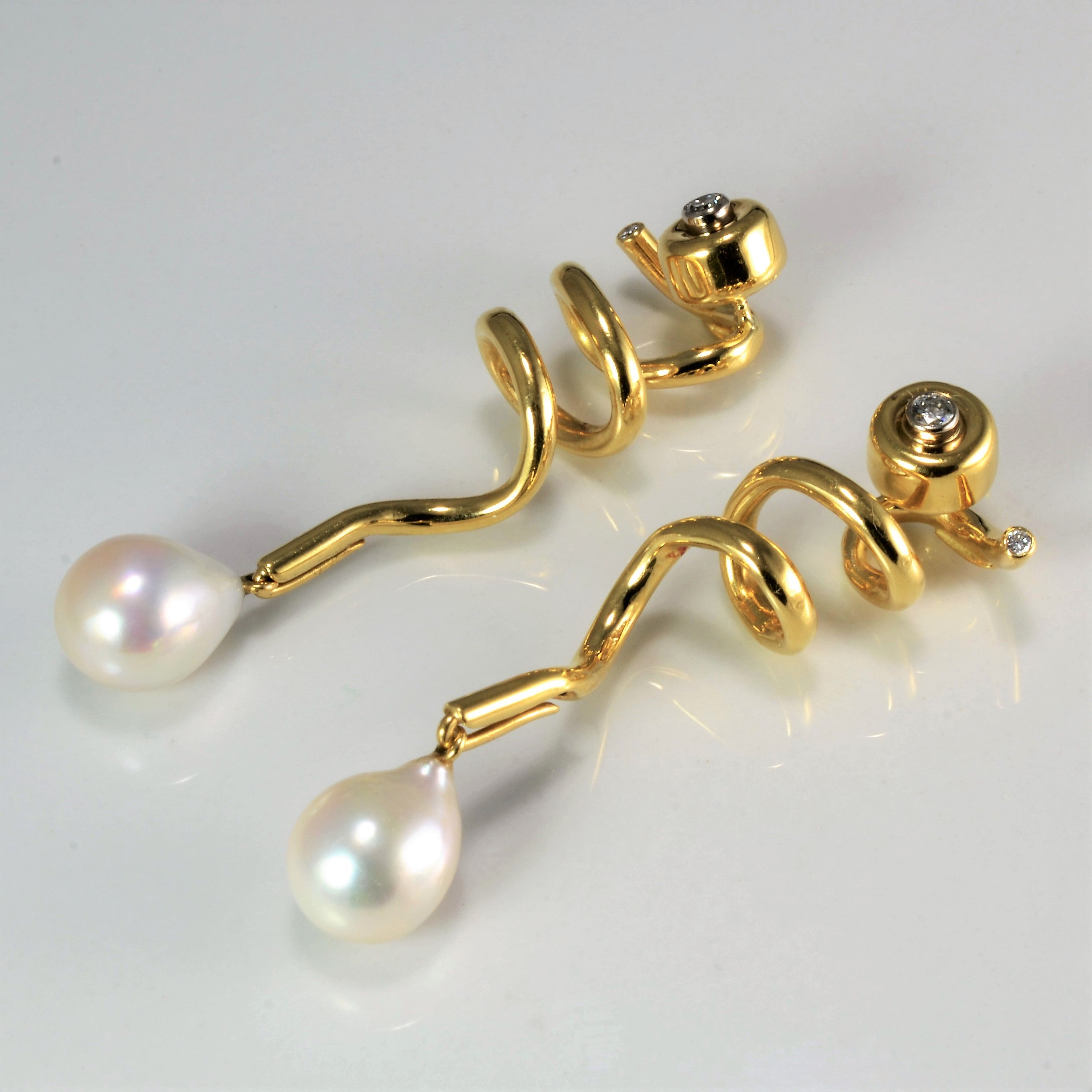 Spring Design Diamond & Pearl Dangle Earrings | 0.12 Carat Total Weight | Elegant Jewelry for Women | Perfect for Weddings, Parties & Special Occasions