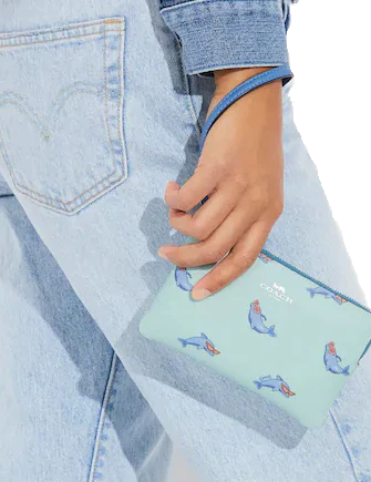 Coach Corner Zip Wristlet with Dolphin Print - Stylish Crossbody Wallet for Women | Perfect for Everyday Use, Travel & Shopping