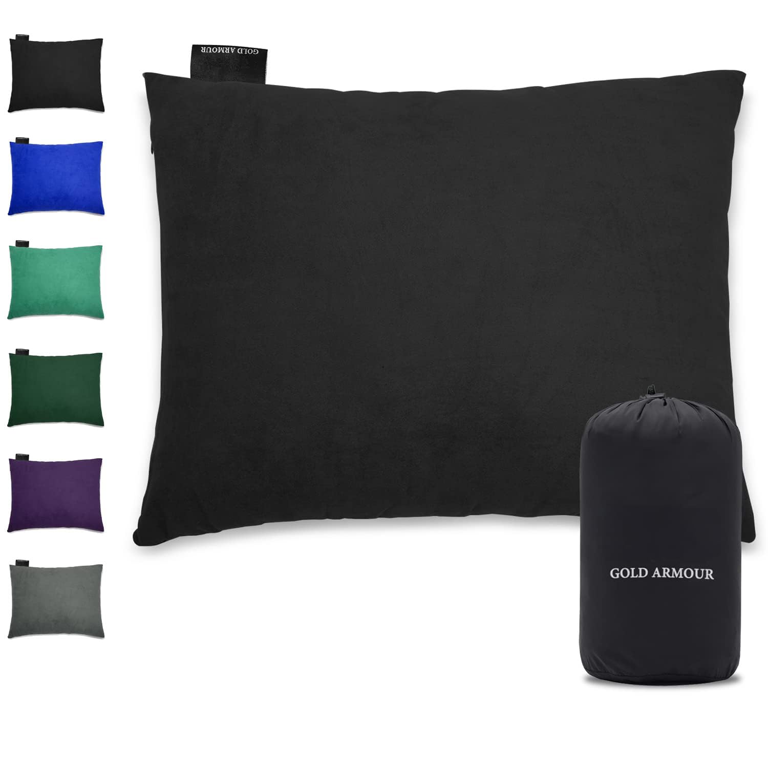 Gold Armor Memory Foam Camping Pillow - Compact & Compressible Travel Pillow for Backpacking, Hammock, Hiking - Outdoor Gear for Adults & Kids (12x16in, Black) - Perfect for Camping Trips, Road Travel & Airplane Use