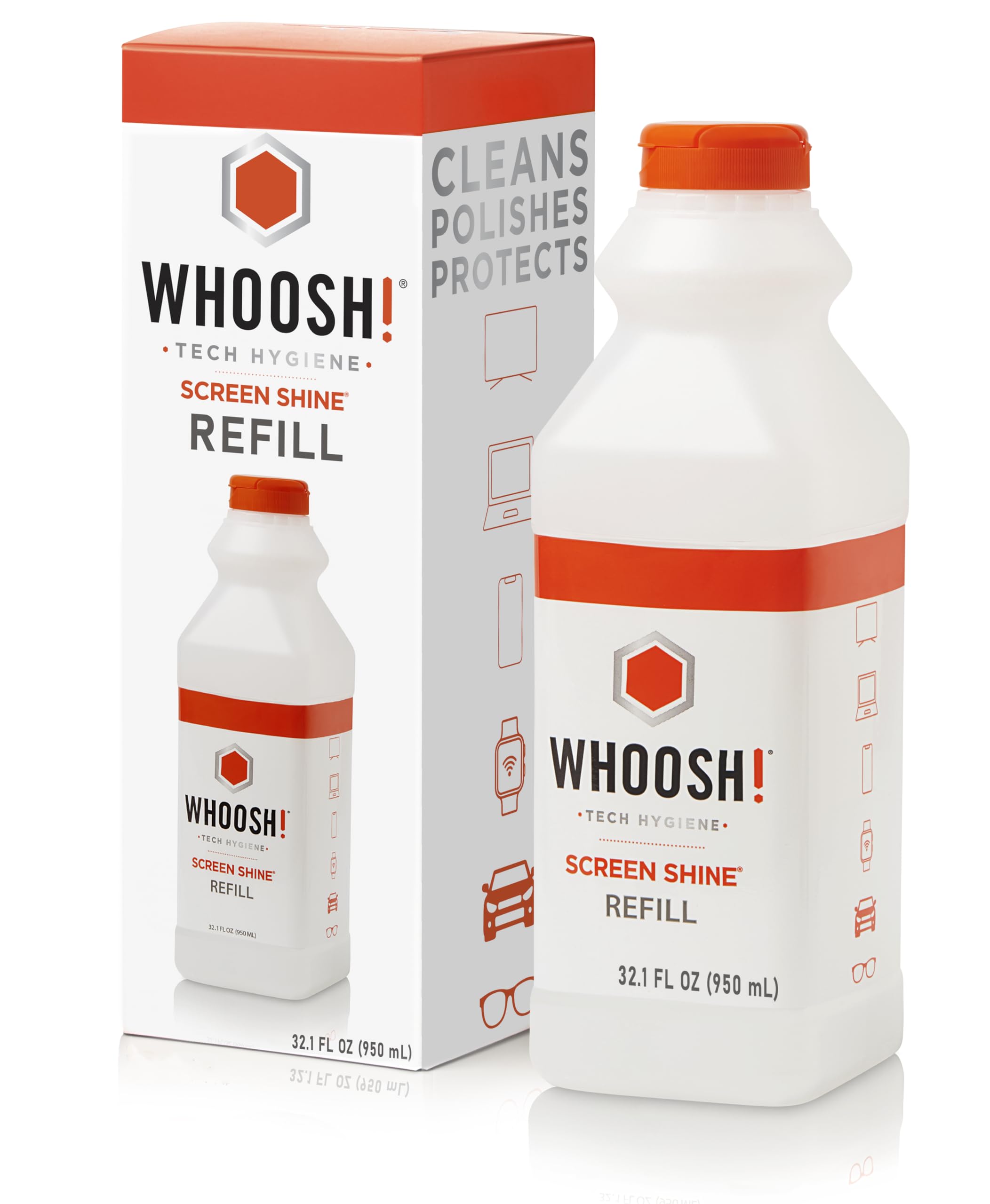 WHOOSH! Electronic Screen Cleaner Refill, 32.1 fl oz - Premium LCD/LED TV & Computer Monitor Cleaning Solution | Eco-Friendly, Streak-Free Formula for Crystal Clear Displays | Ideal for Home, Office & Gaming Setups