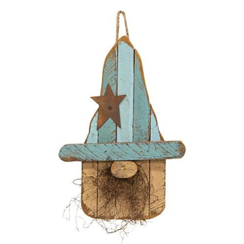 16-Inch Hanging Lath Gnome with Blue Hat - Outdoor Garden Decor for Patio, Yard, and Christmas Decoration
