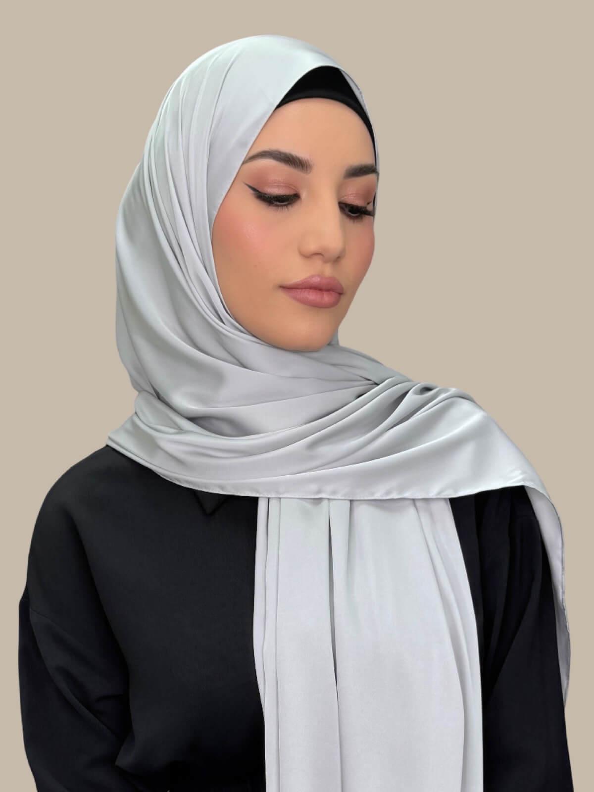 Luxury Satin Hijab Scarf - Soft & Breathable Steel Mist Color - Perfect for Daily Wear, Prayer, and Special Occasions