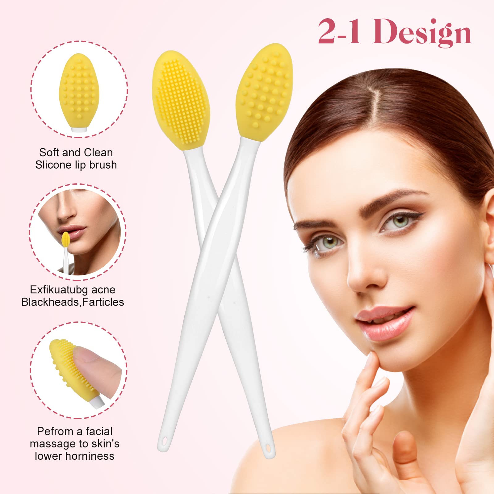 5-Piece Double-Sided Silicone Lip Exfoliator Brush Set - Lip Scrubber & Massage Tool for Dark Lips & Dry Skin Care - Perfect for Exfoliation, Lipstick Application & Spa Treatments