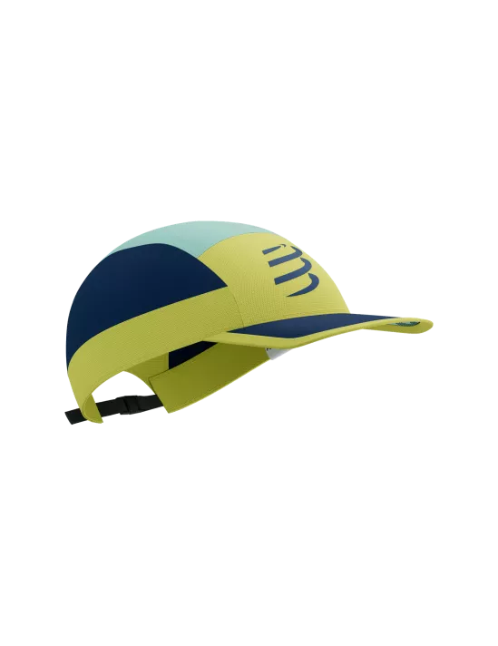 Compressport Unisex 5-Panel Lightweight Running Cap - Eggshell Blue/Green Sheen/Dress Blues - Perfect for Jogging, Hiking & Outdoor Sports