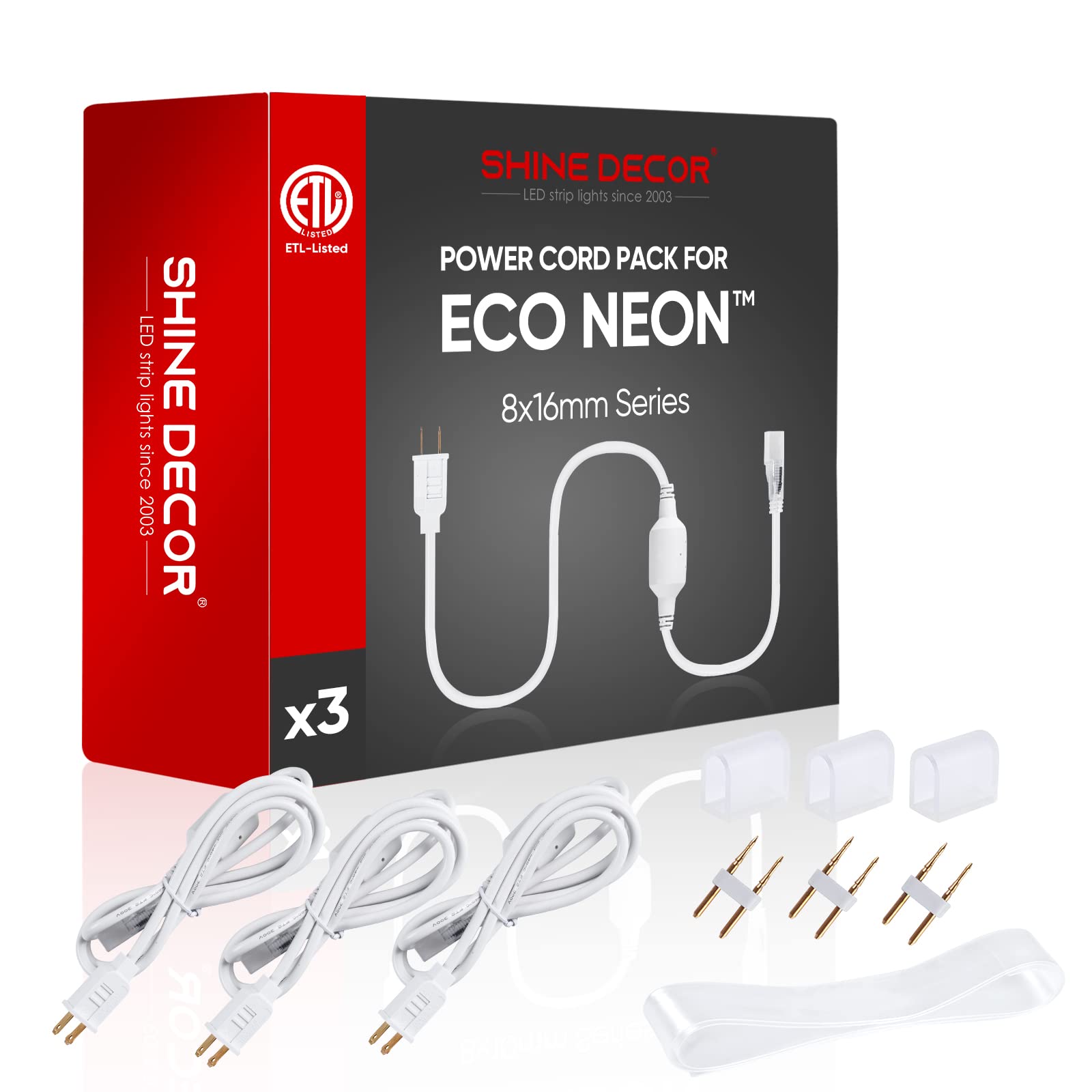 110V LED Neon Rope Light Cord - 4.92FT for 8x16mm Lights (3-Pack) - Party & Home Decor