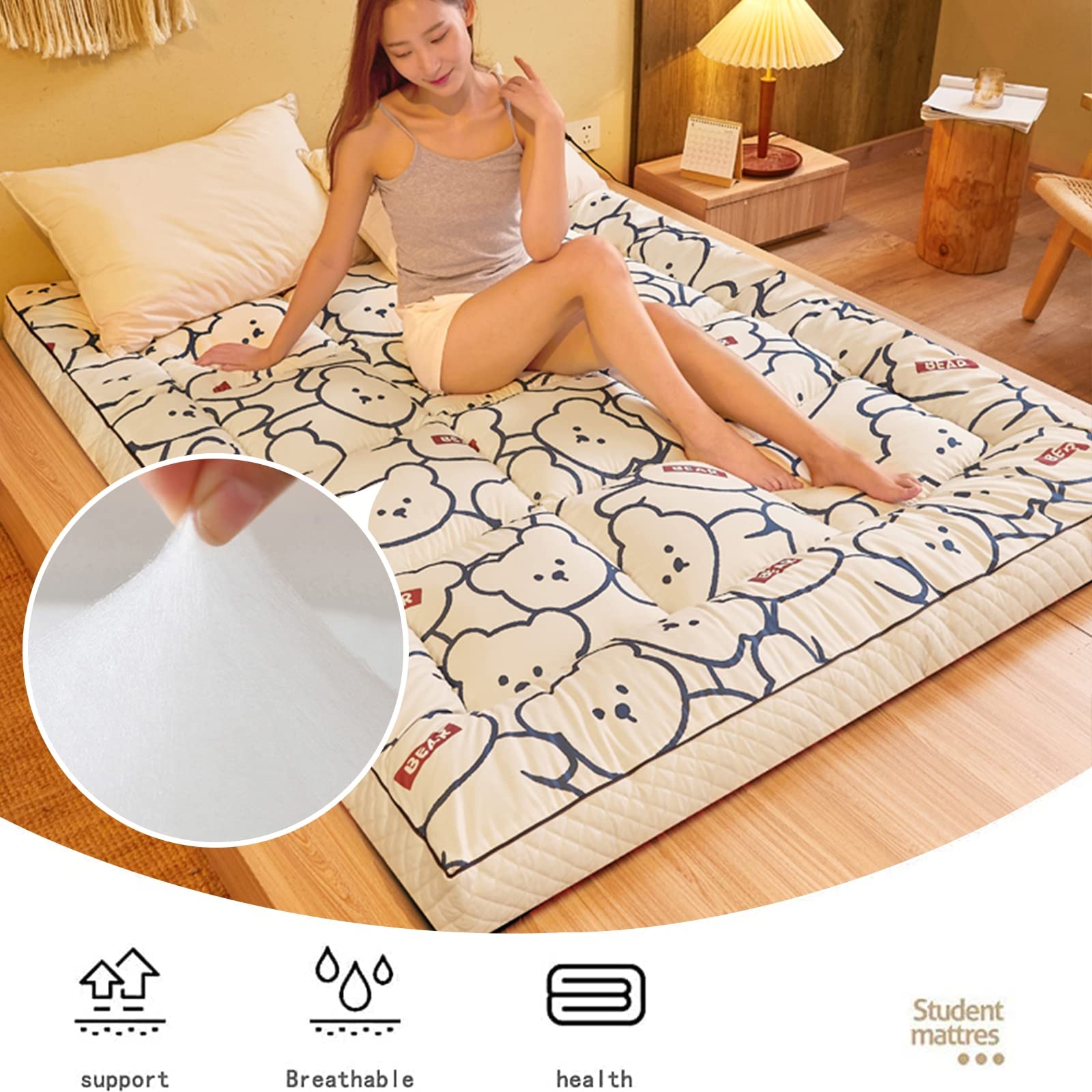 Thick Roll-Up Japanese Futon Mattress - Winter Quilted Floor Mattress | Portable Folding Tatami Sleeping Pad for Camping, Couch & Guest Bed | Star Pattern 180x200cm (71x79in) | Perfect for Small Spaces, Sleepovers & Outdoor Adventures