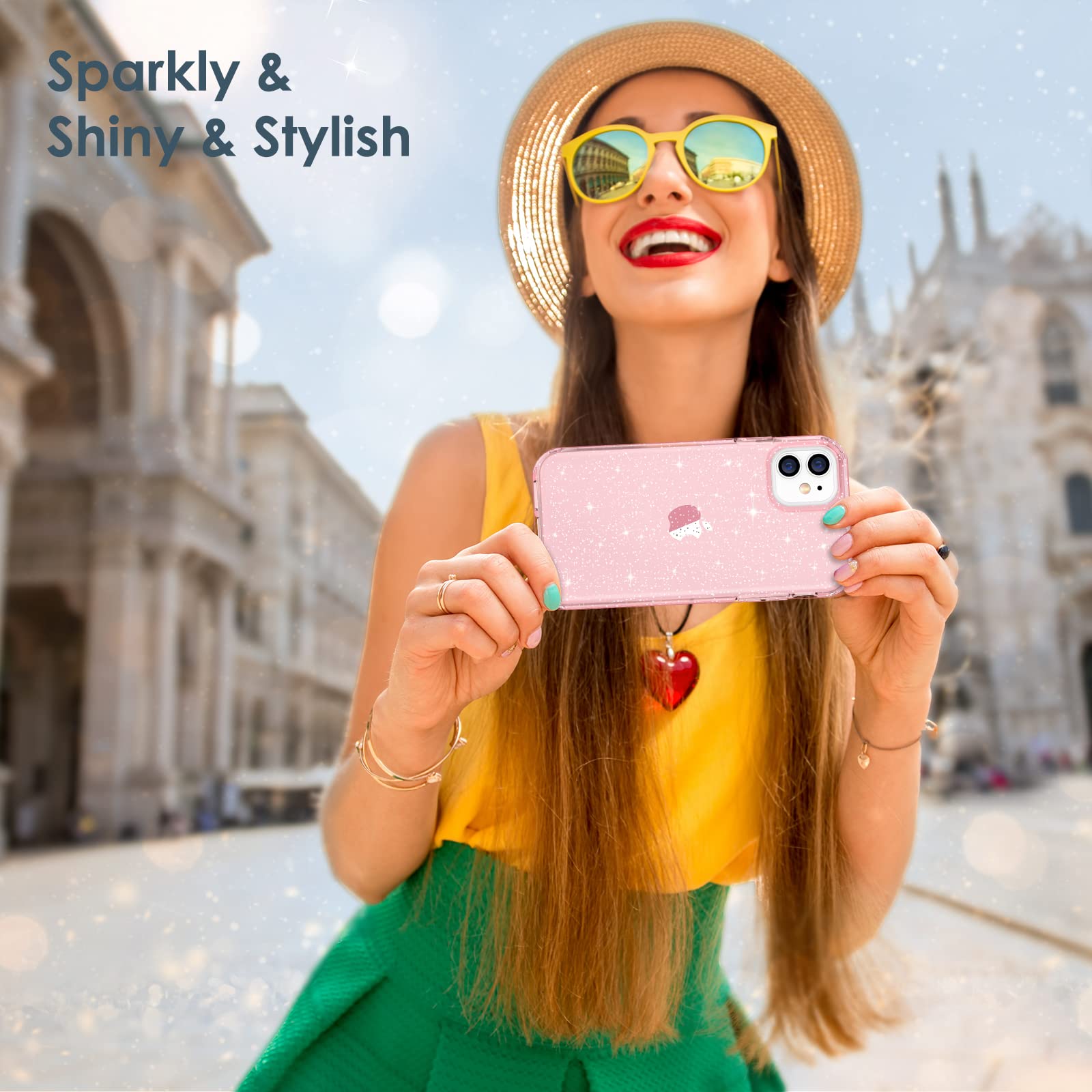 Hython Glitter iPhone 11 Case - Sparkly Clear Bling Cover with Anti-Scratch TPU, Slim Fit Shockproof Protection for Women & Girls | Perfect for Everyday Use, Parties & Gifts (Pink Glitter)