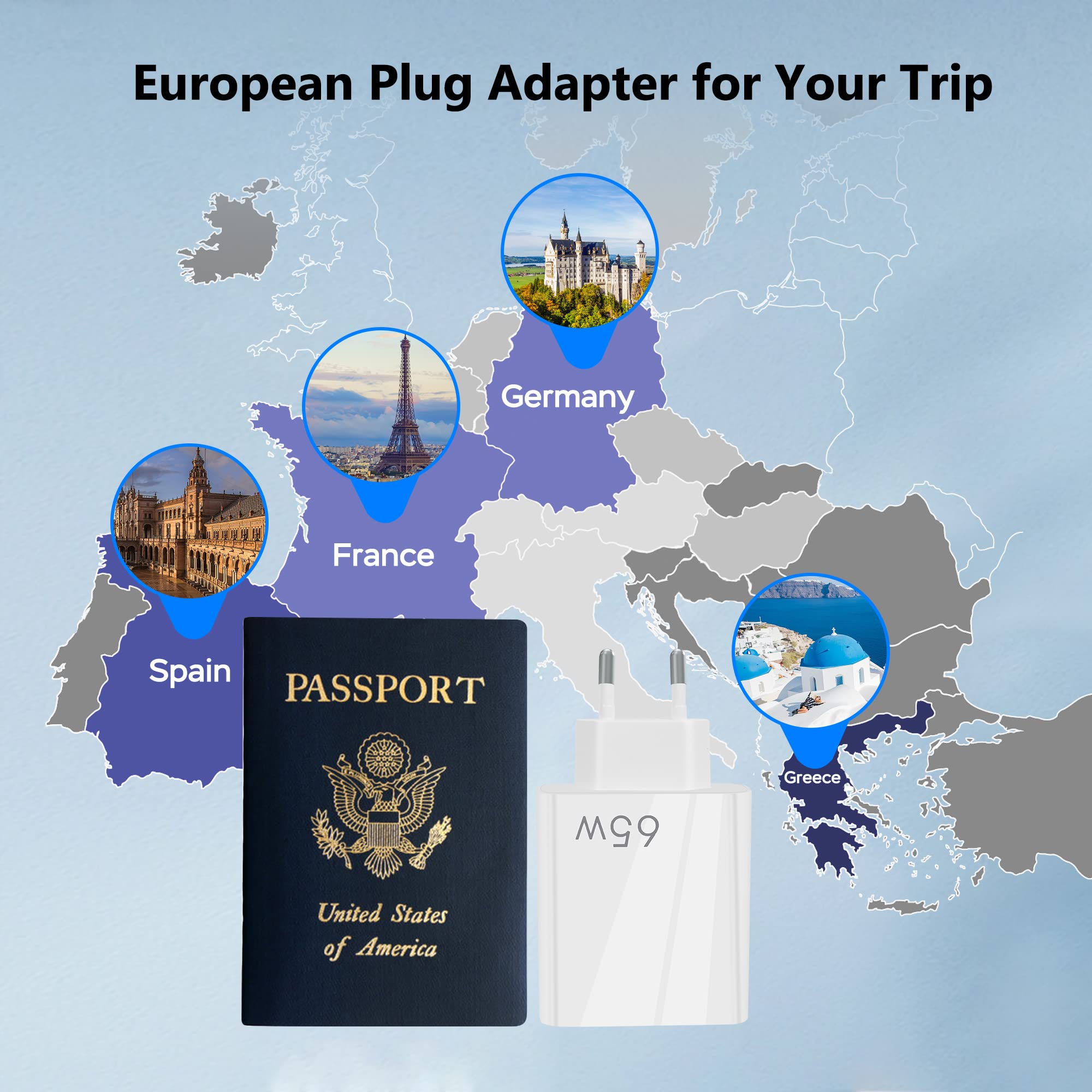 20W Fast Charger Block with 2 USB C & 3 USB A Ports - PD & QC3.0 Compatible for iPhone 15/14/13/12/11 Pro Max/XS/XR/X/SE, Samsung S22/S21/A13 - European Plug for Home, Office & Travel Charging