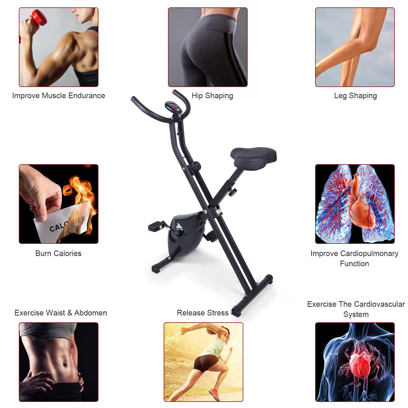 Foldable Magnetic Upright Exercise Bike - 8 Resistance Levels Indoor Cycling Bike for Home Cardio Workout | Compact Fitness Equipment for Small Spaces & Apartment Workouts