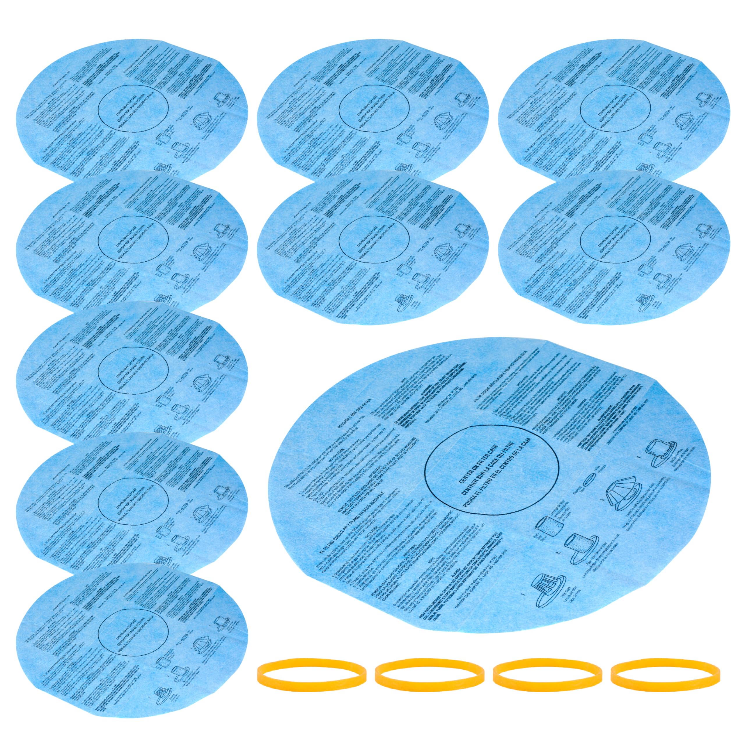 BlueStars 10-Pack VF2002 90107 Dry Disc Vacuum Filters for ShopVac Wet/Dry Vacuums 5 Gallon & Up - Compatible with MACS-200D, SS11-450, Vacmaster - Includes 4 Retaining Bands - Ideal for Workshop, Garage & Home Cleaning