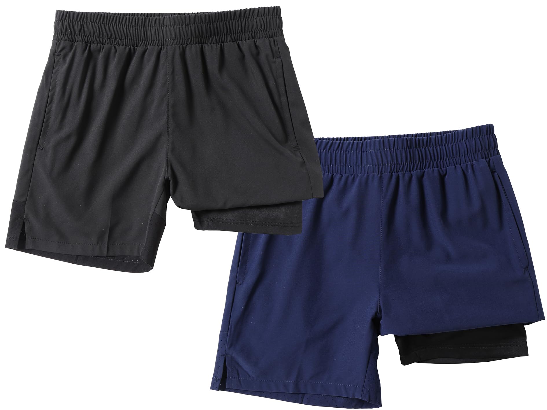 IRELIA 2 Pack Boys' Quick Dry Active Sports Shorts with Zipper Pocket & Reflective Strip - Compression Boxer Brief Liner - Perfect for Running, Soccer, Gym Workouts & Outdoor Play