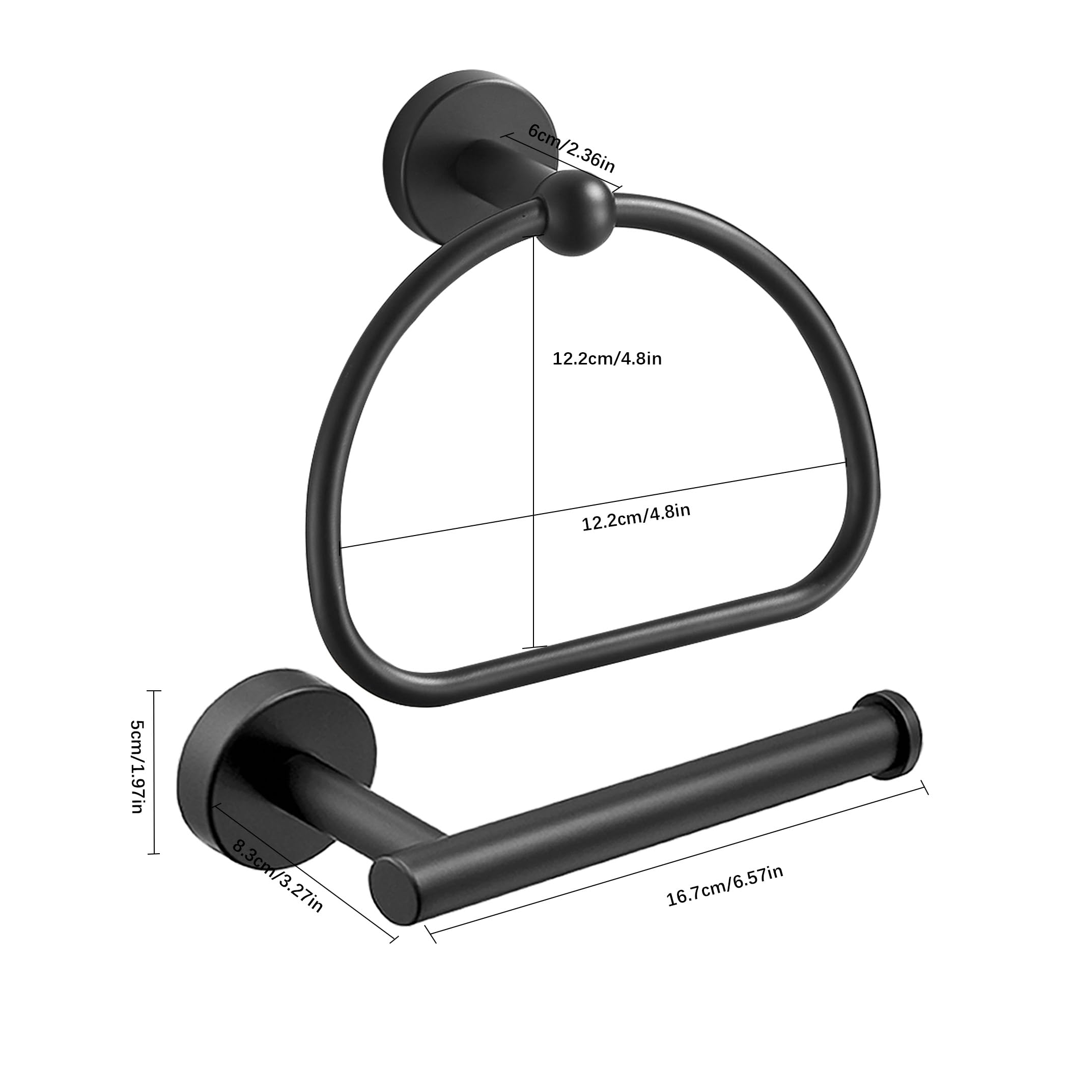 Leyden Matte Black Toilet Paper Holder & Hand Towel Holder Set - 2-Piece SUS304 Stainless Steel Bathroom Hardware - Wall Mounted Toilet Paper Roll Holder & Towel Rack for Modern Bathrooms - Perfect for Powder Rooms, Guest Baths & Master Suites