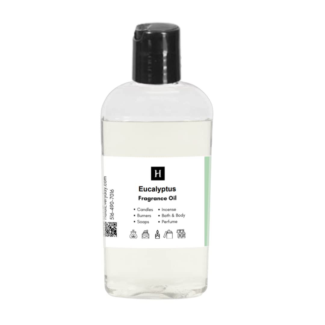 Halal Everyday Fragrance Oil - 100% Pure & Uncut for Soap Making, Candle Warmer, Incense, Body Oil, Perfume & DIY Crafts - Eucalyptus Scent (8 oz) - Perfect for Aromatherapy, Home Scenting & Relaxation