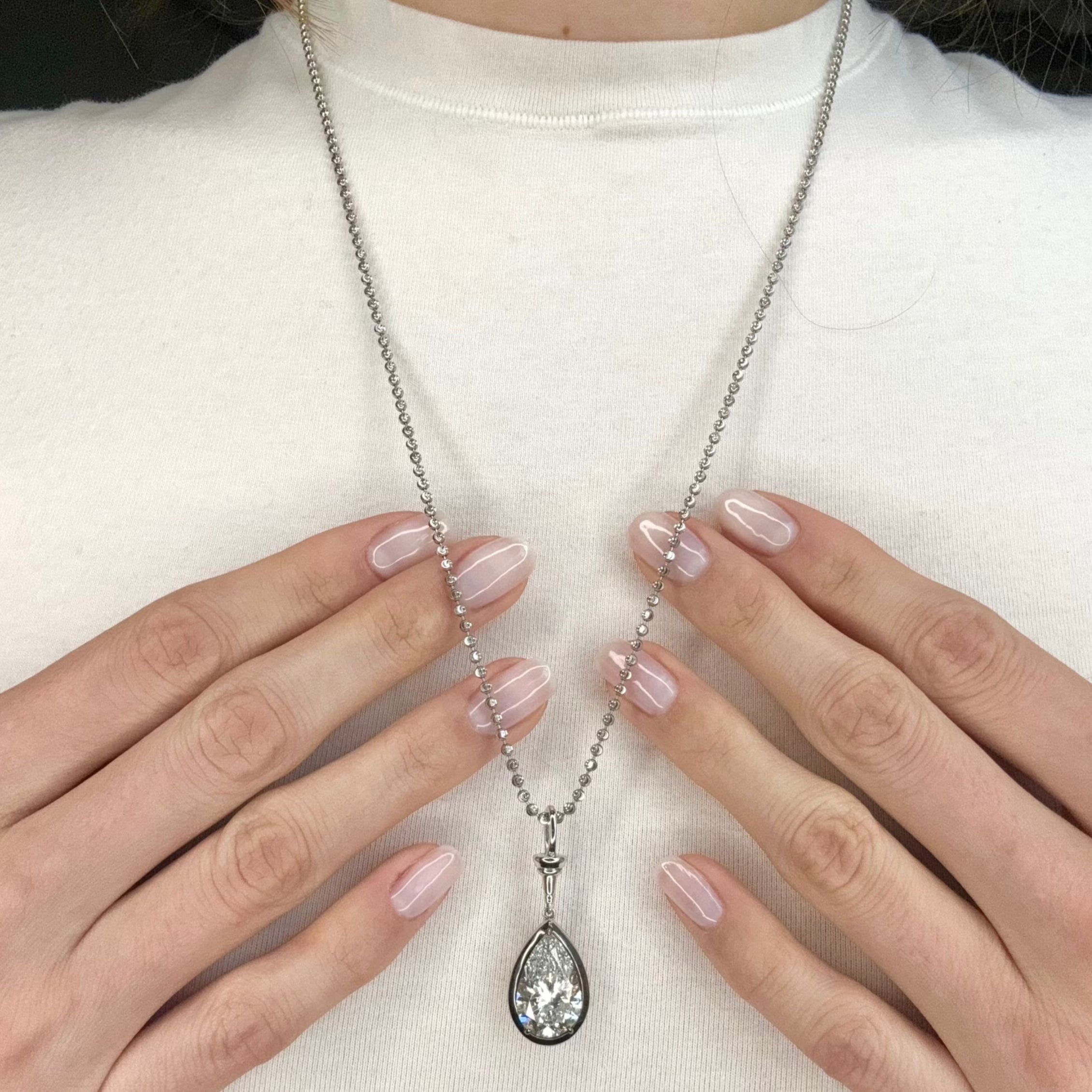 Elegant Pear-Shaped Diamond Pendant Necklace with Ball Chain - Perfect for Weddings, Anniversaries & Special Occasions